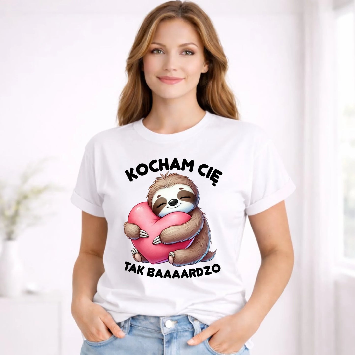 Koszulka damska - Leniwiec Kocham Cię tak baaaardzo W16 - StoryCups.pl