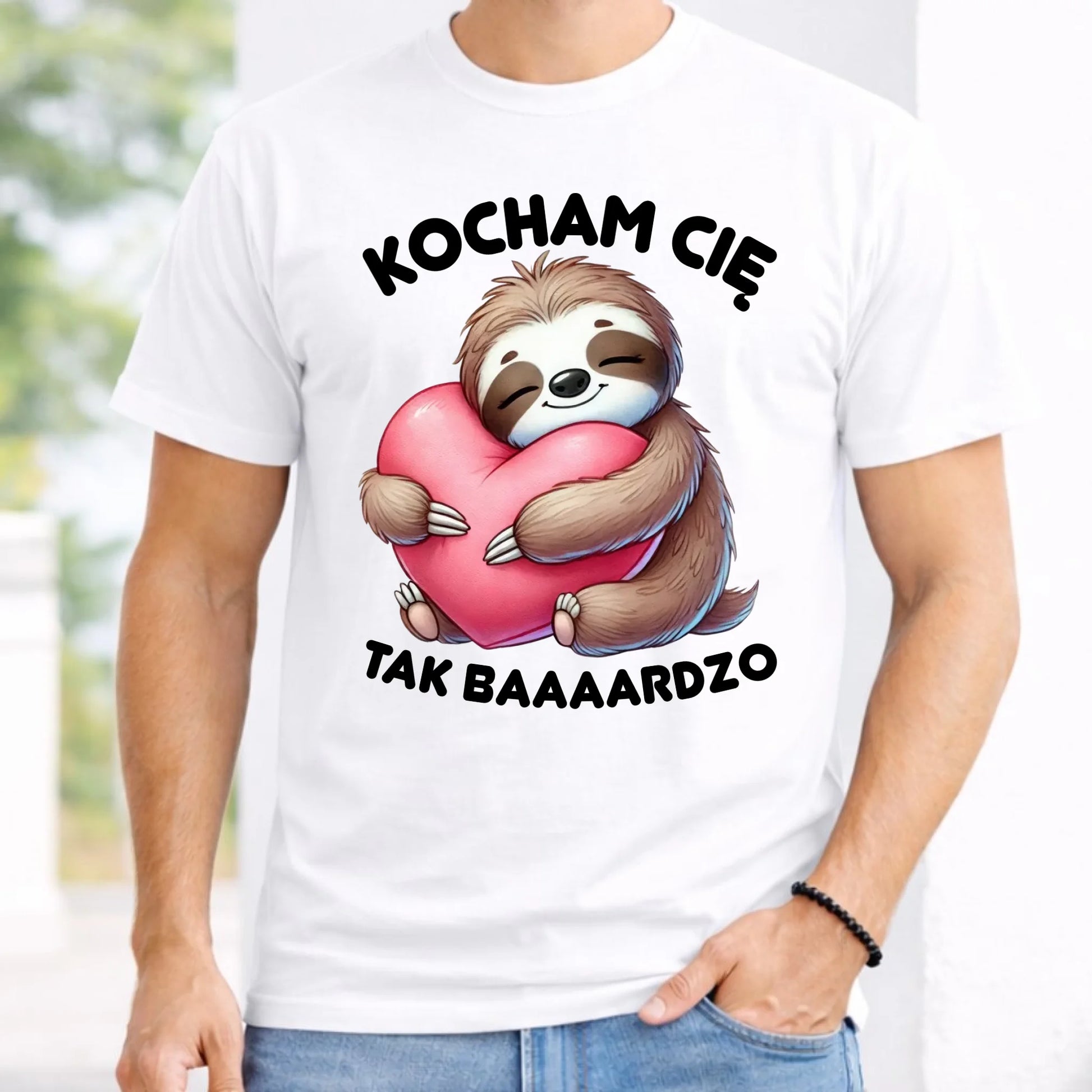 Koszulka męska - Leniwiec Kocham Cię tak baaaardzo W16 - StoryCups.pl