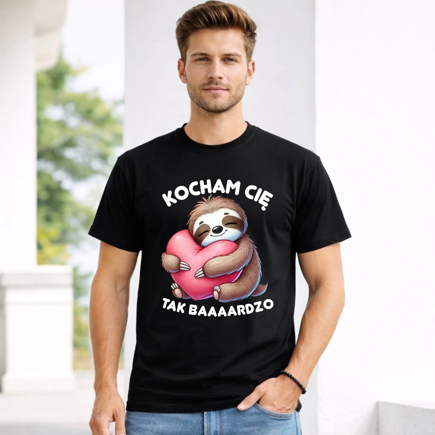 Koszulka męska - Leniwiec Kocham Cię tak baaaardzo W16 - StoryCups.pl