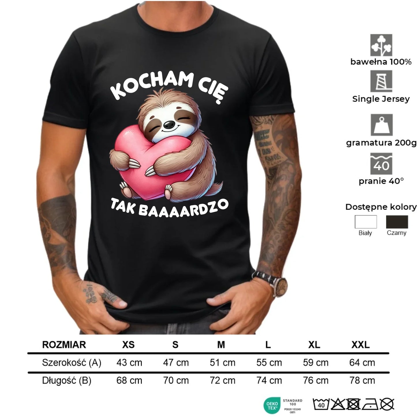 Koszulka męska - Leniwiec Kocham Cię tak baaaardzo W16 - StoryCups.pl