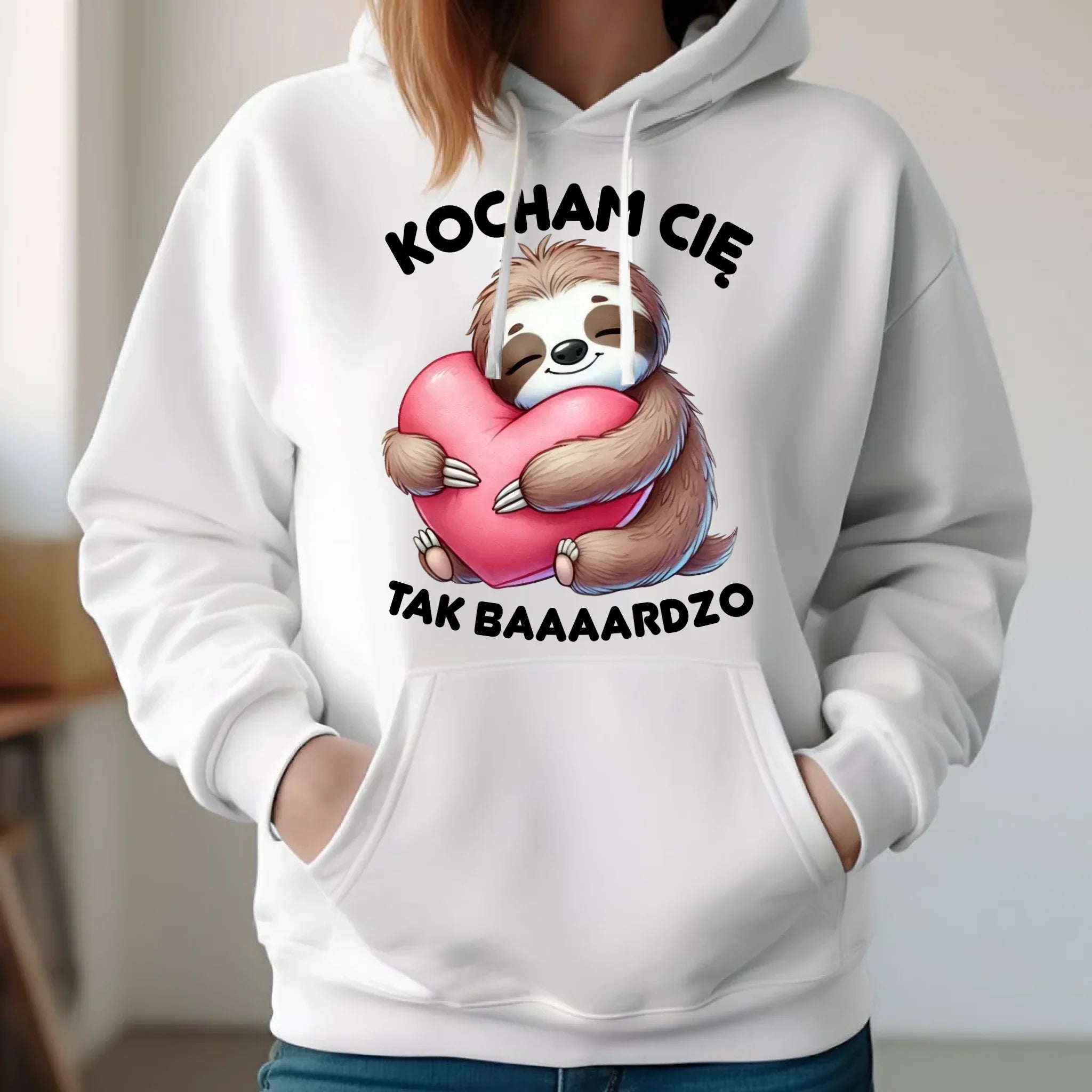 Bluza damska z kapturem - Leniwiec Kocham Cię tak baaaardzo W16 - StoryCups.pl