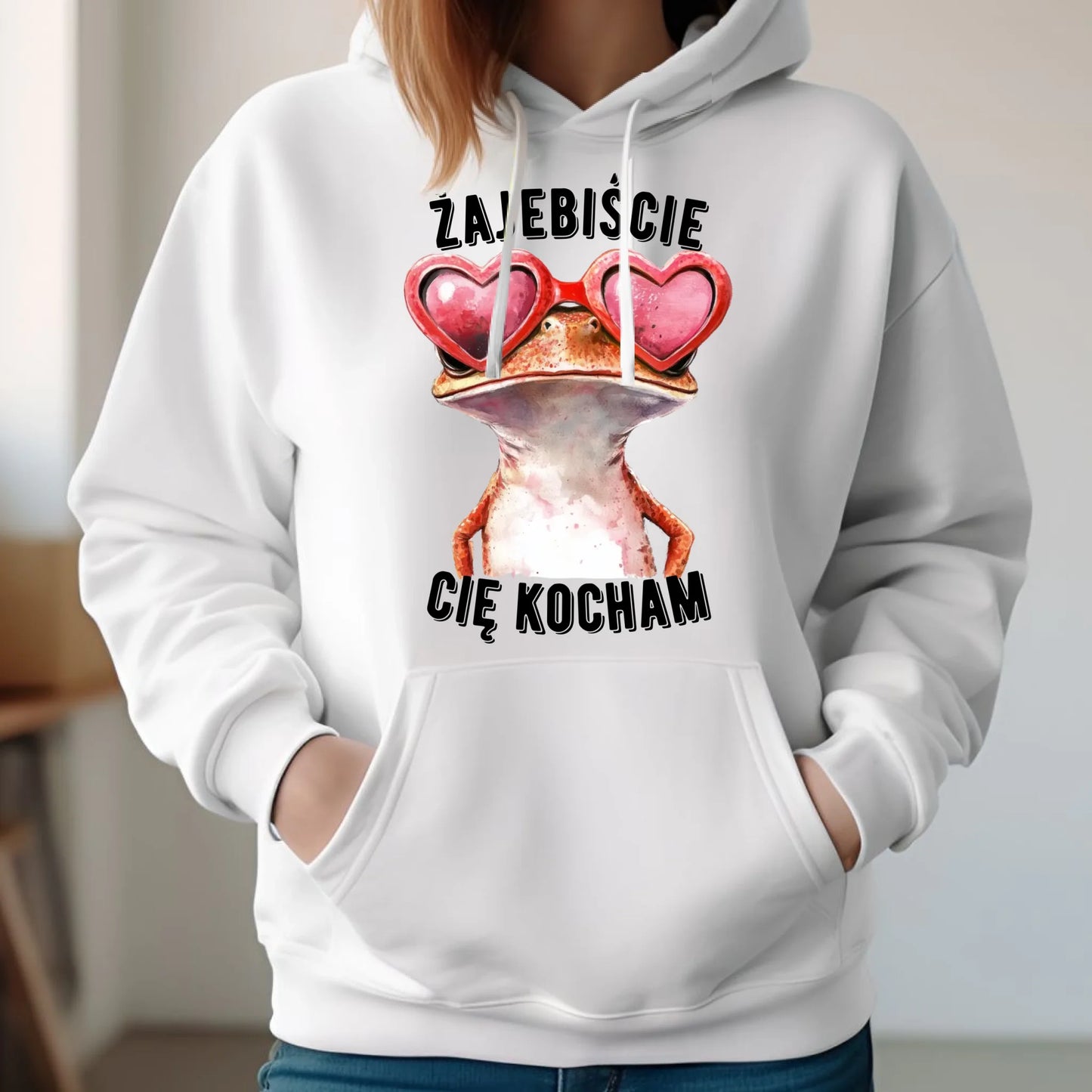 Bluza damska z kapturem dla par - Żajebiście Cię Kocham Żaba W17 - StoryCups.pl
