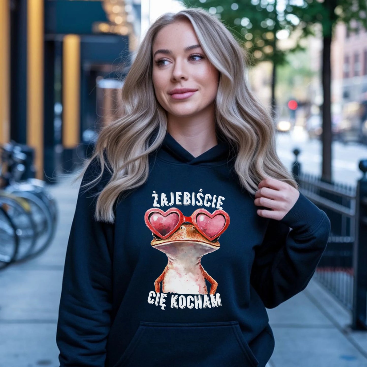 Bluza damska z kapturem dla par - Żajebiście Cię Kocham Żaba W17 - StoryCups.pl