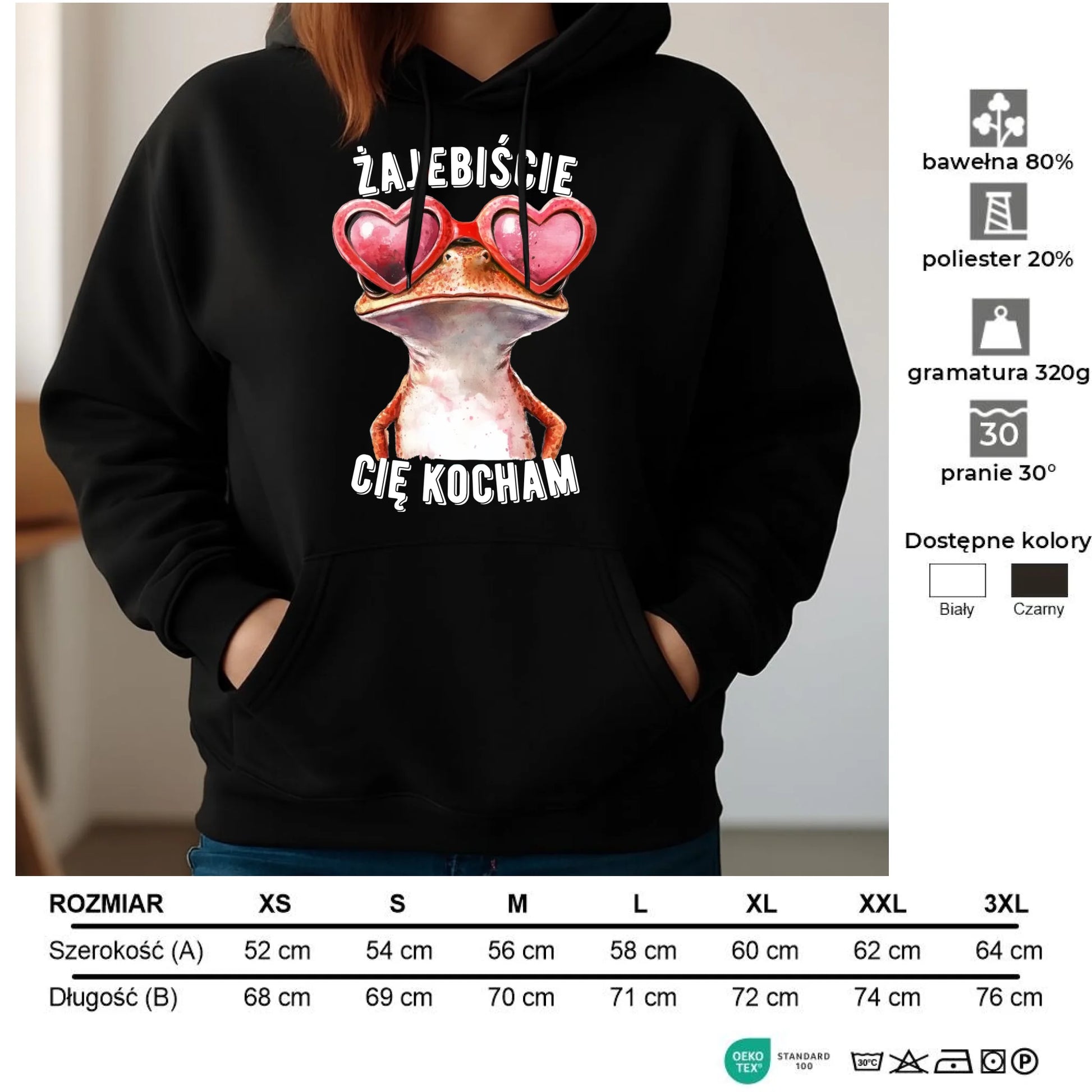 Bluza damska z kapturem dla par - Żajebiście Cię Kocham Żaba W17 - StoryCups.pl