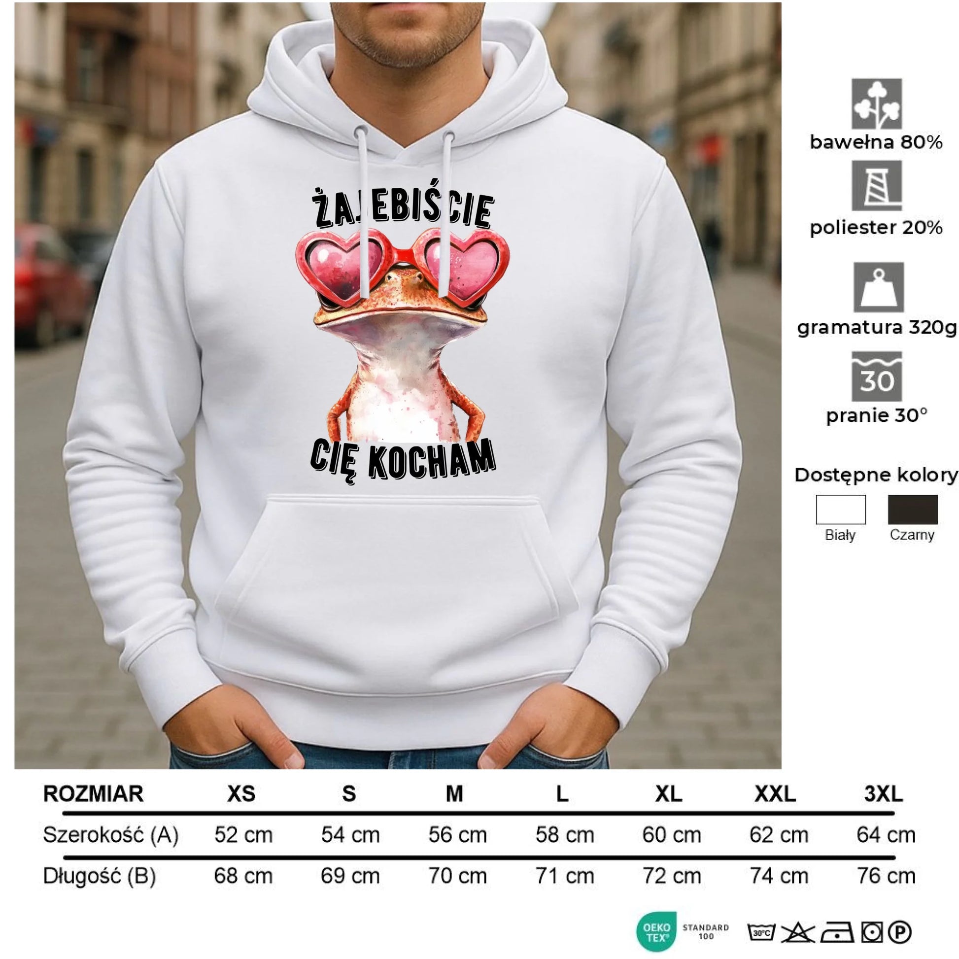 Bluza męska z kapturem dla par - Żajebiście Cię Kocham Żaba W17 - StoryCups.pl