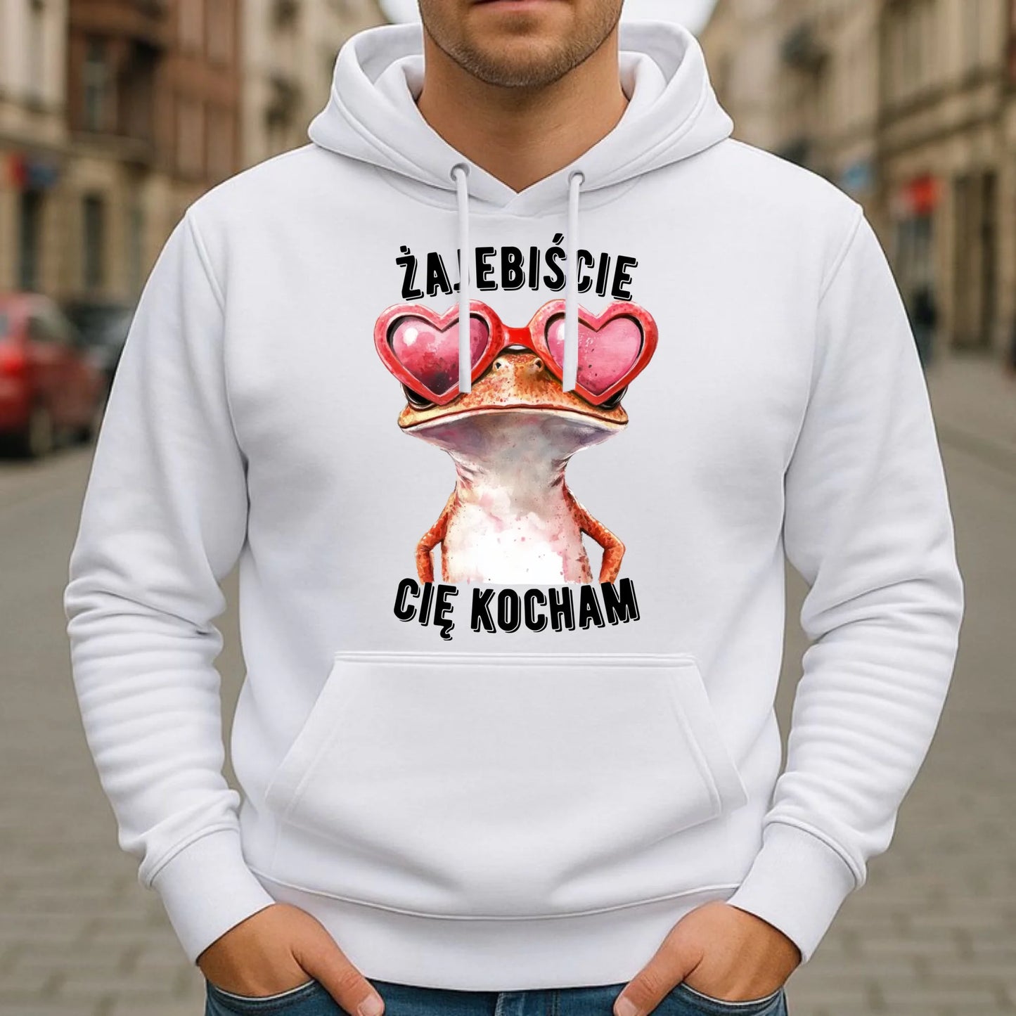 Bluza męska z kapturem dla par - Żajebiście Cię Kocham Żaba W17 - StoryCups.pl