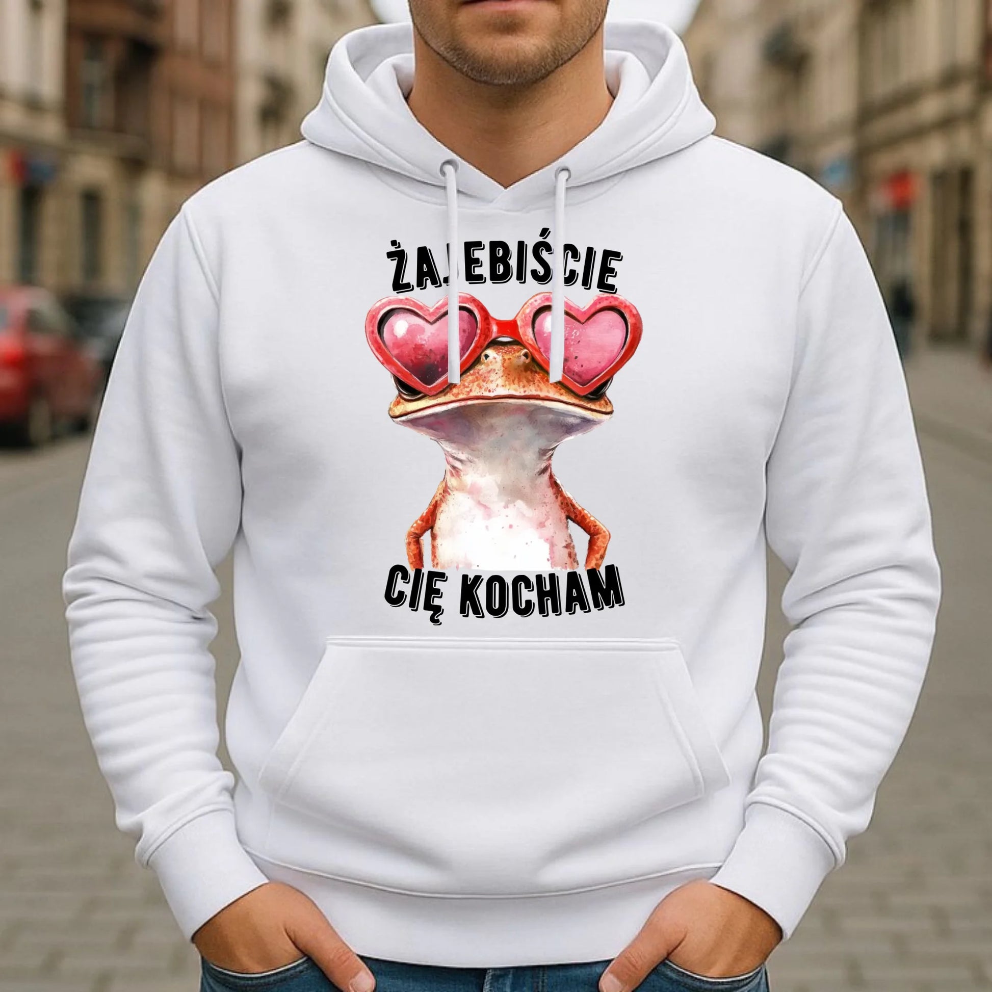 Bluza męska z kapturem dla par - Żajebiście Cię Kocham Żaba W17 - StoryCups.pl