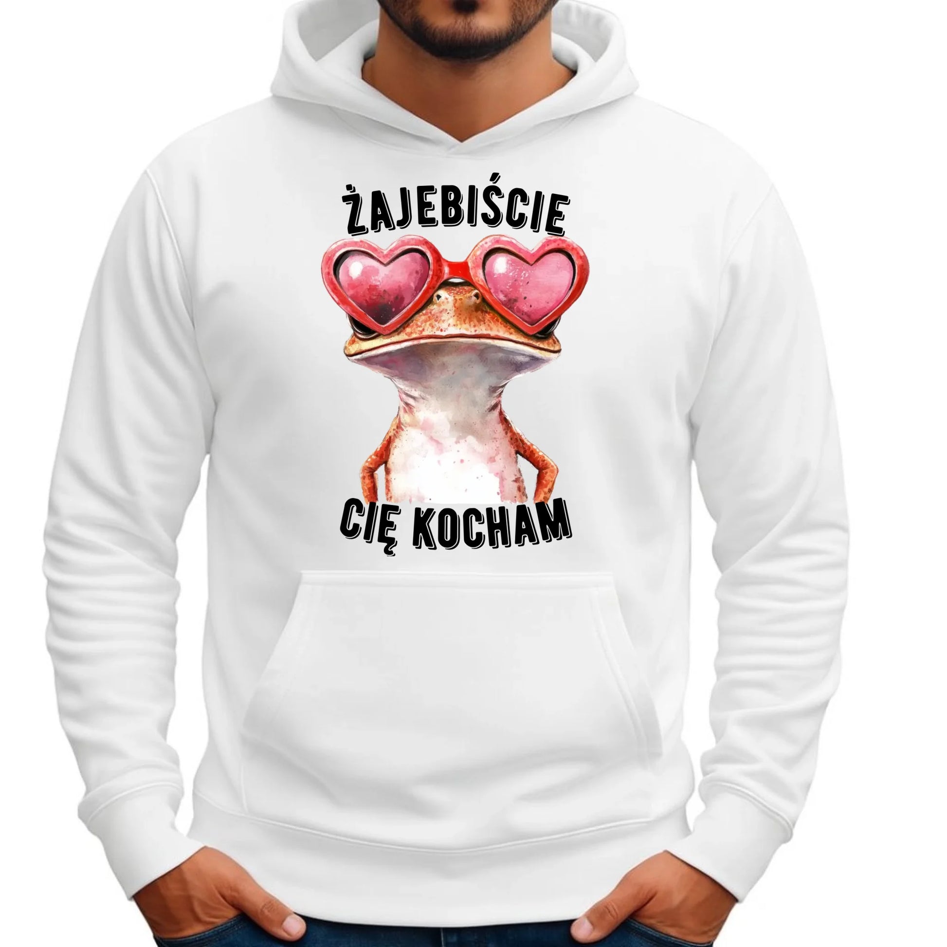 Bluza męska z kapturem dla par - Żajebiście Cię Kocham Żaba W17 - StoryCups.pl