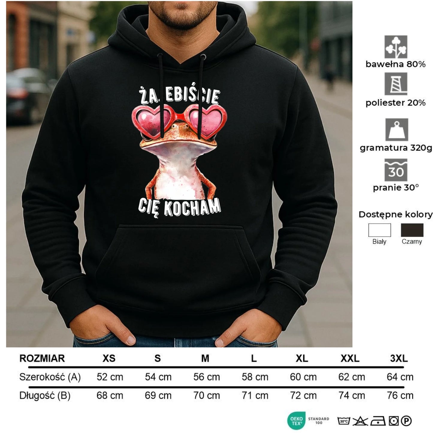 Bluza męska z kapturem dla par - Żajebiście Cię Kocham Żaba W17 - StoryCups.pl