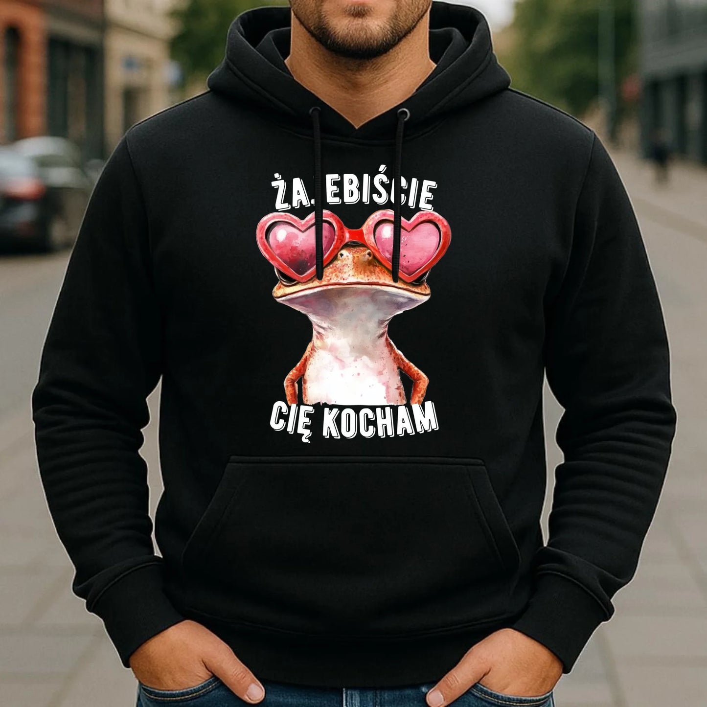 Bluza męska z kapturem dla par - Żajebiście Cię Kocham Żaba W17 - StoryCups.pl