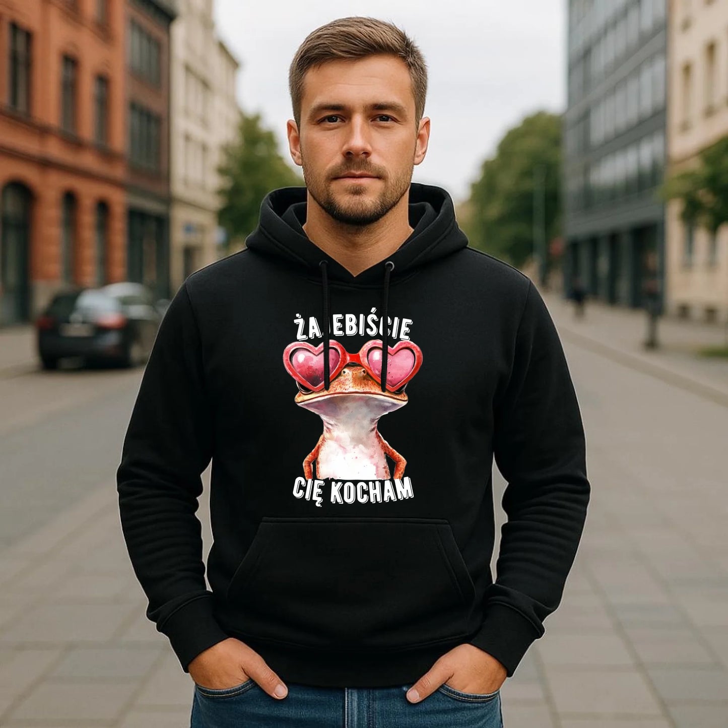 Bluza męska z kapturem dla par - Żajebiście Cię Kocham Żaba W17 - StoryCups.pl