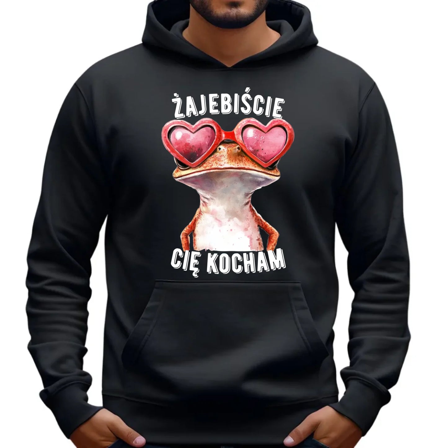 Bluza męska z kapturem dla par - Żajebiście Cię Kocham Żaba W17 - StoryCups.pl