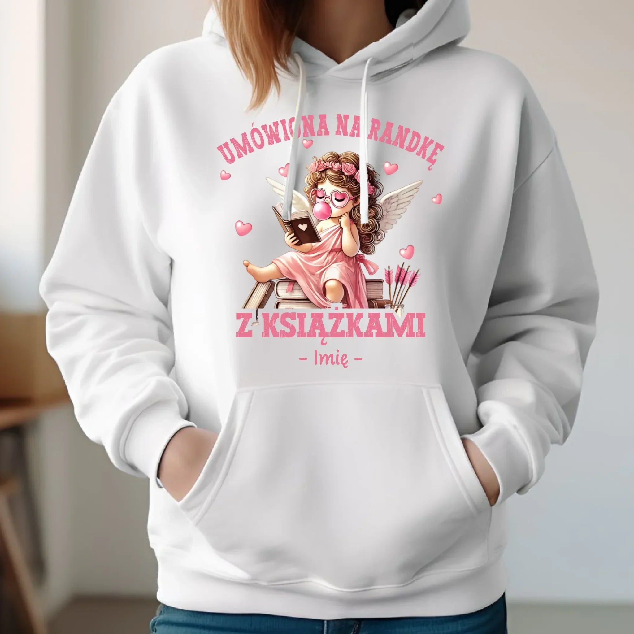 Bluza damska z kapturem dla czytelniczki – Umówiona na randkę z książkami - personalizowana W19 - StoryCups.pl