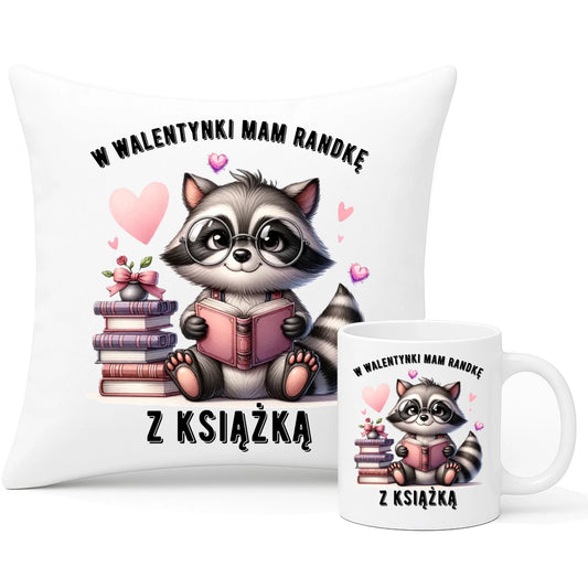 Zestaw poduszka i kubek na Walentynki dla mola książkowego – Mam randkę z książką W20 - StoryCups.pl