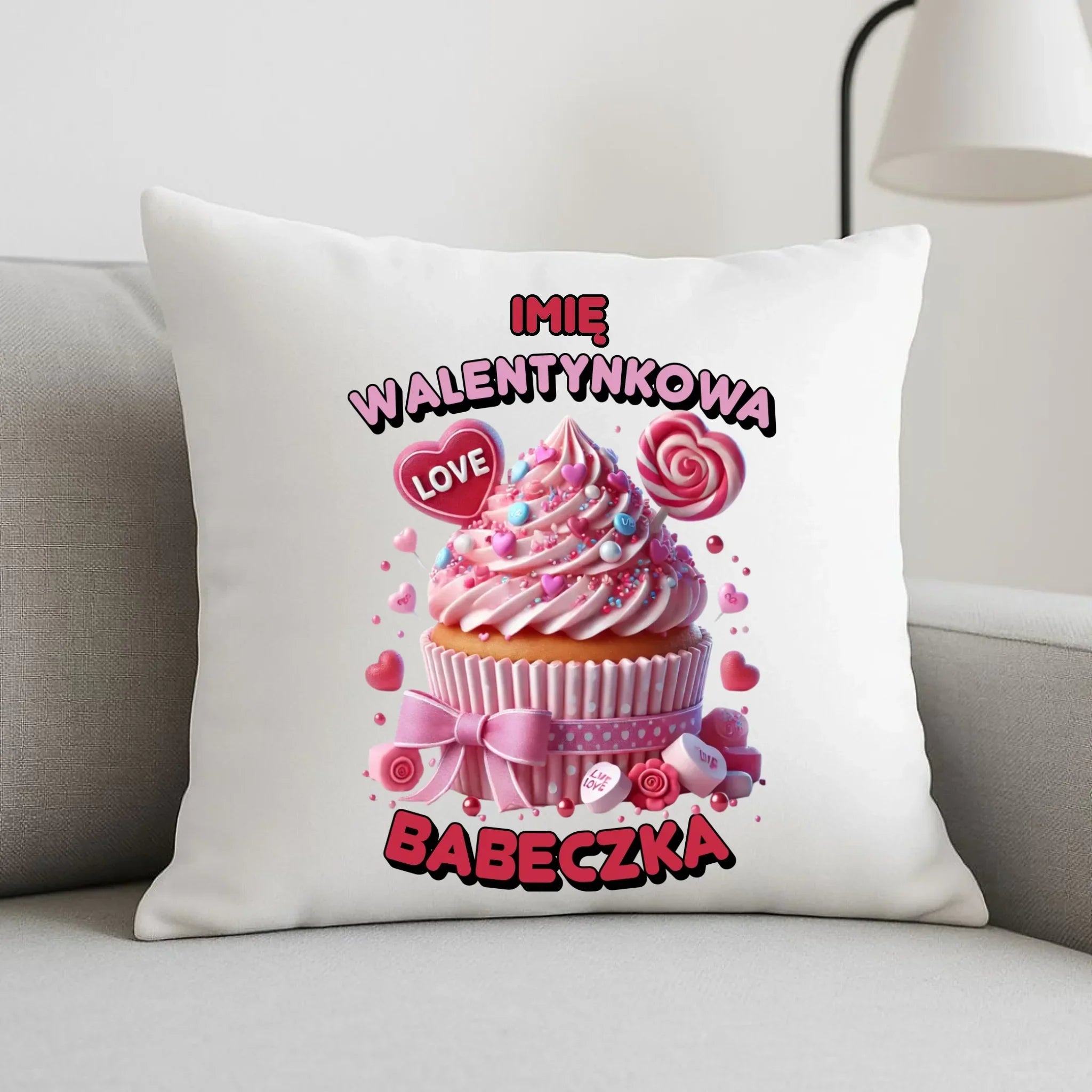 Poduszka na Walentynki - Walentynkowa Babeczka - personalizowana W21 - StoryCups.pl