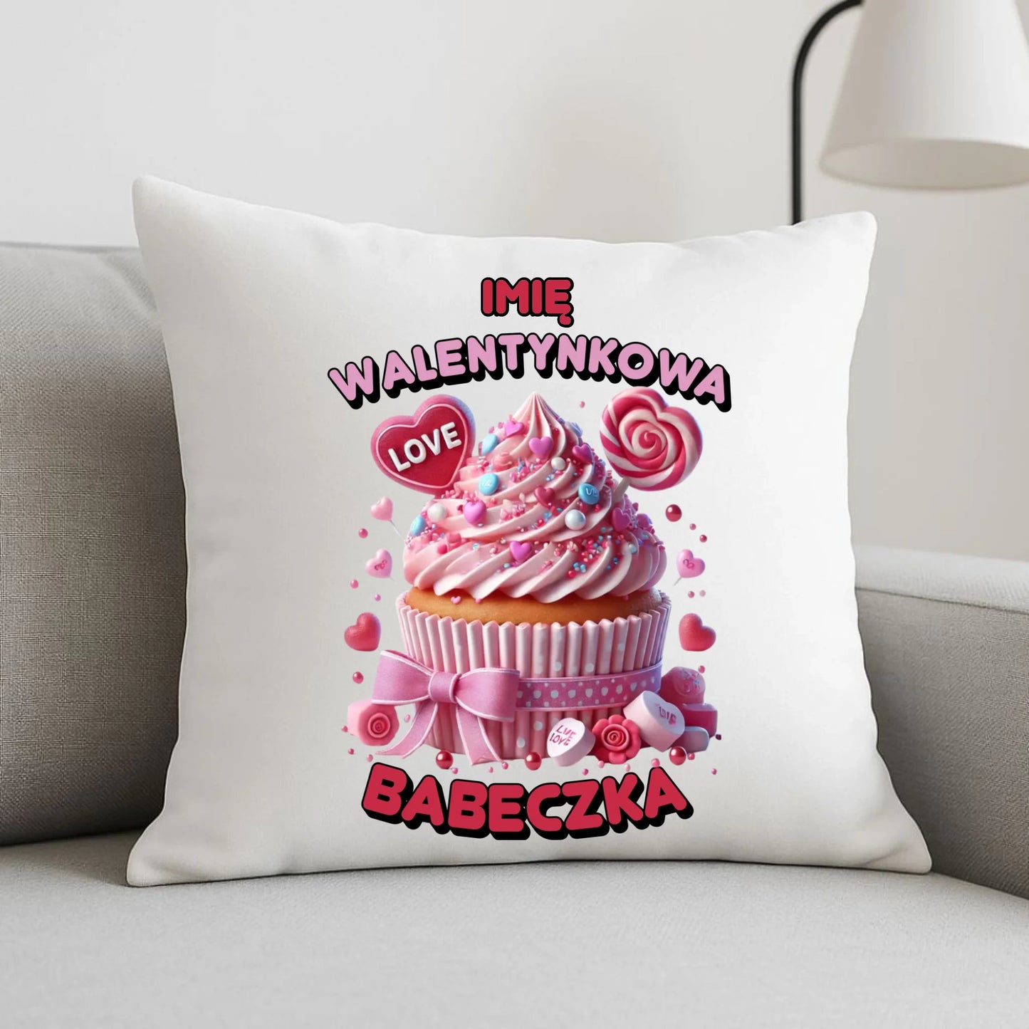 Poduszka na Walentynki - Walentynkowa Babeczka - personalizowana W21 - StoryCups.pl