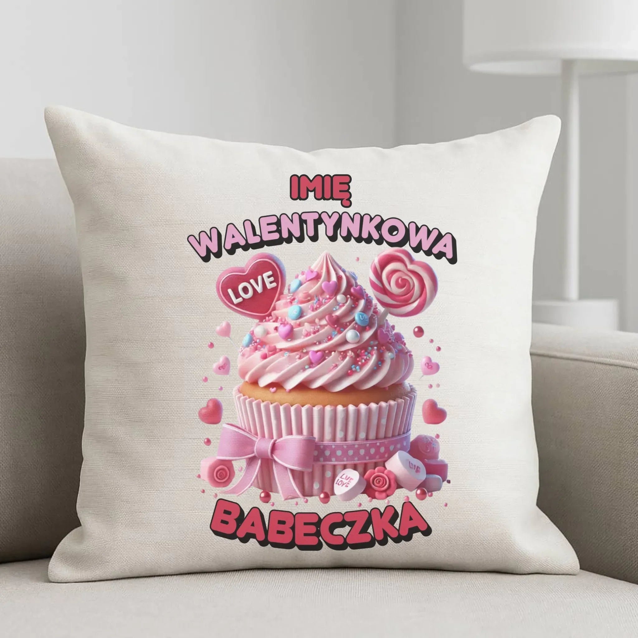 Poduszka na Walentynki - Walentynkowa Babeczka - personalizowana W21 - StoryCups.pl