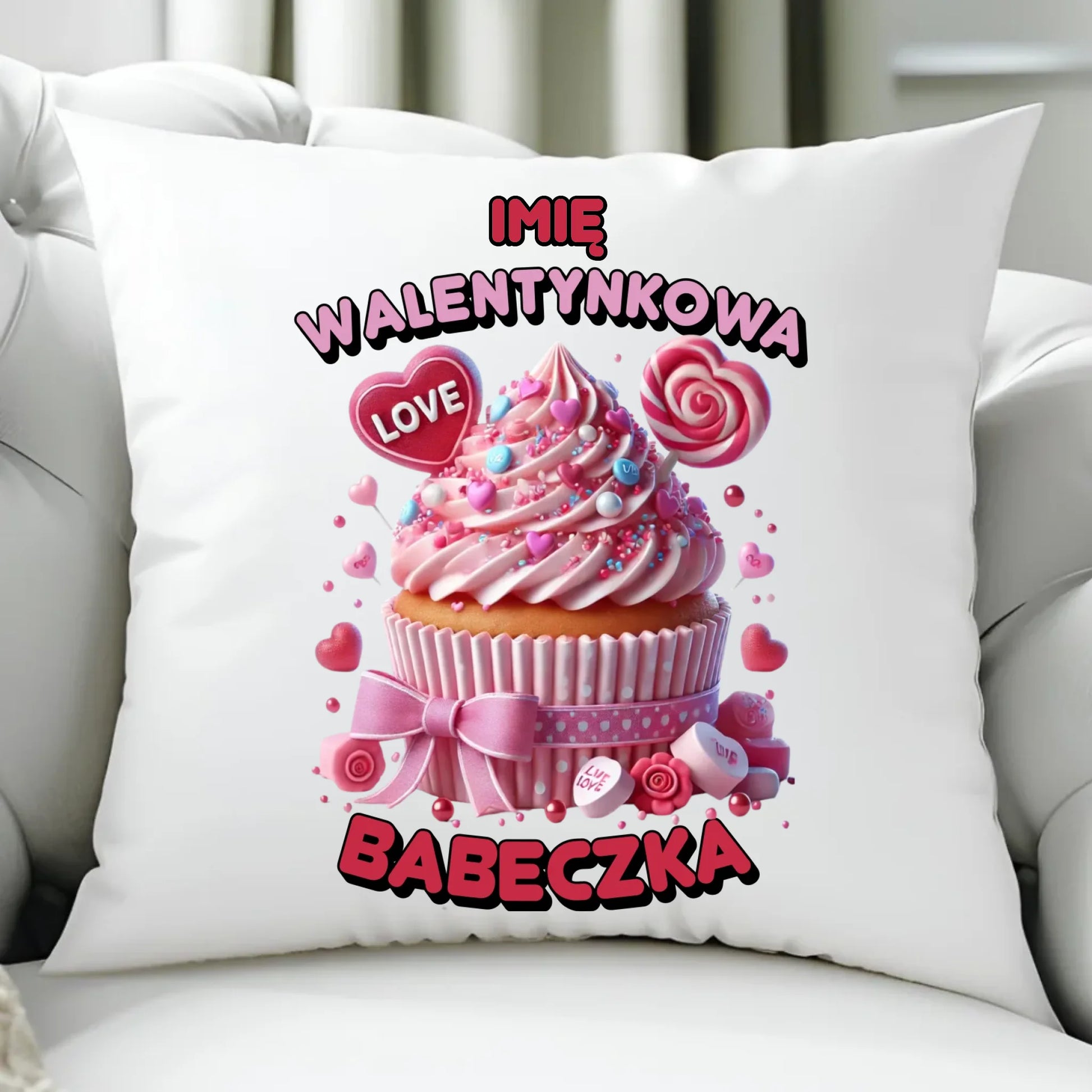 Poduszka na Walentynki - Walentynkowa Babeczka - personalizowana W21 - StoryCups.pl