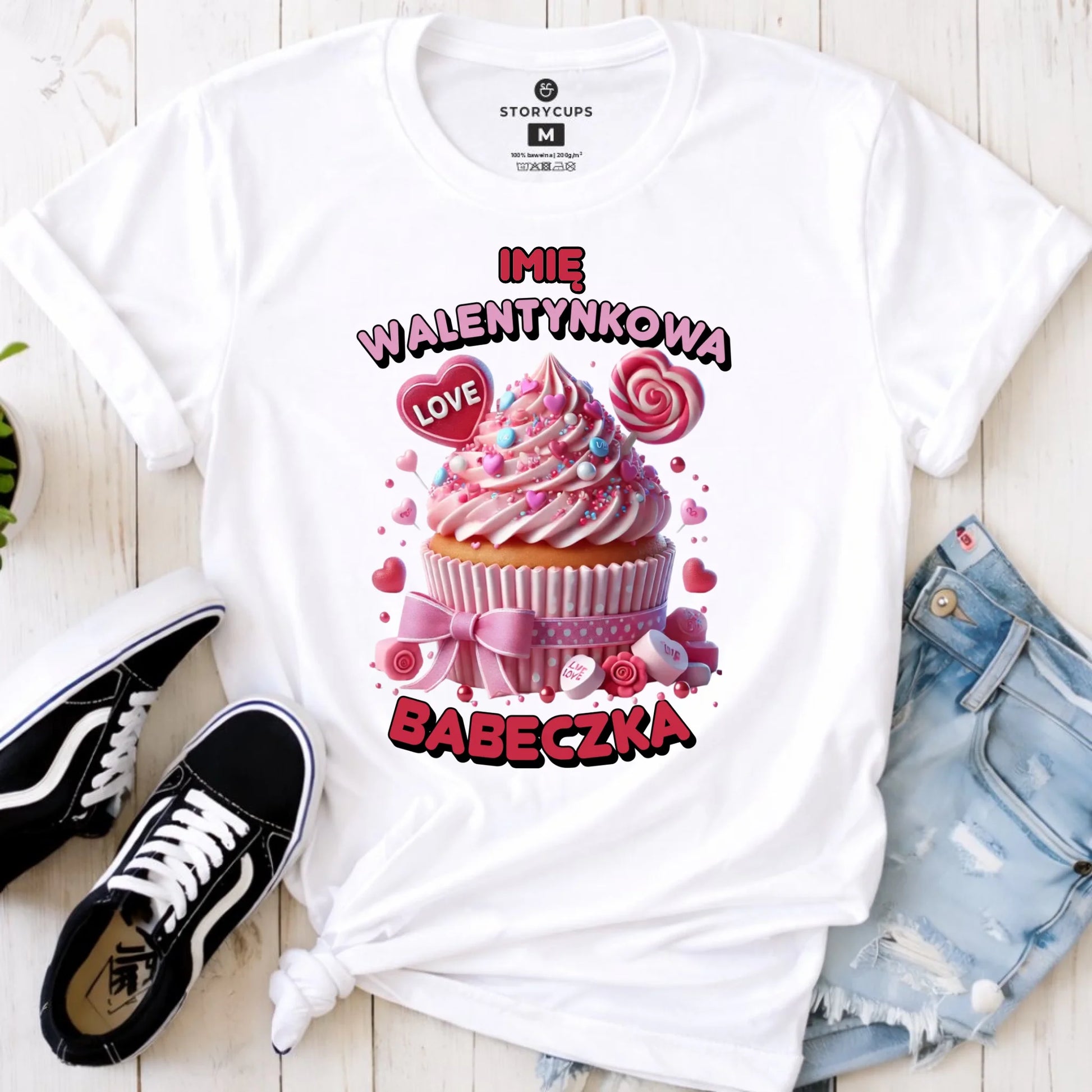 Koszulka damska na Walentynki - Walentynkowa Babeczka - personalizowana W21 - StoryCups.pl