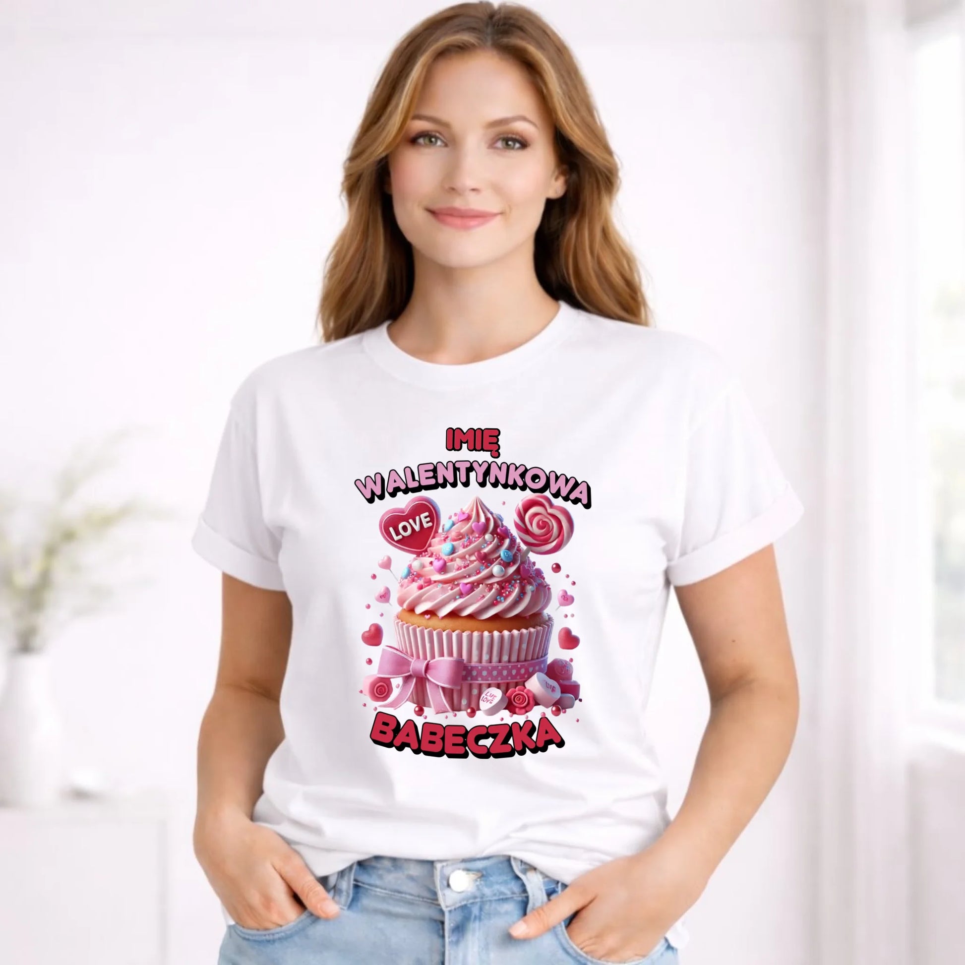 Koszulka damska na Walentynki - Walentynkowa Babeczka - personalizowana W21 - StoryCups.pl