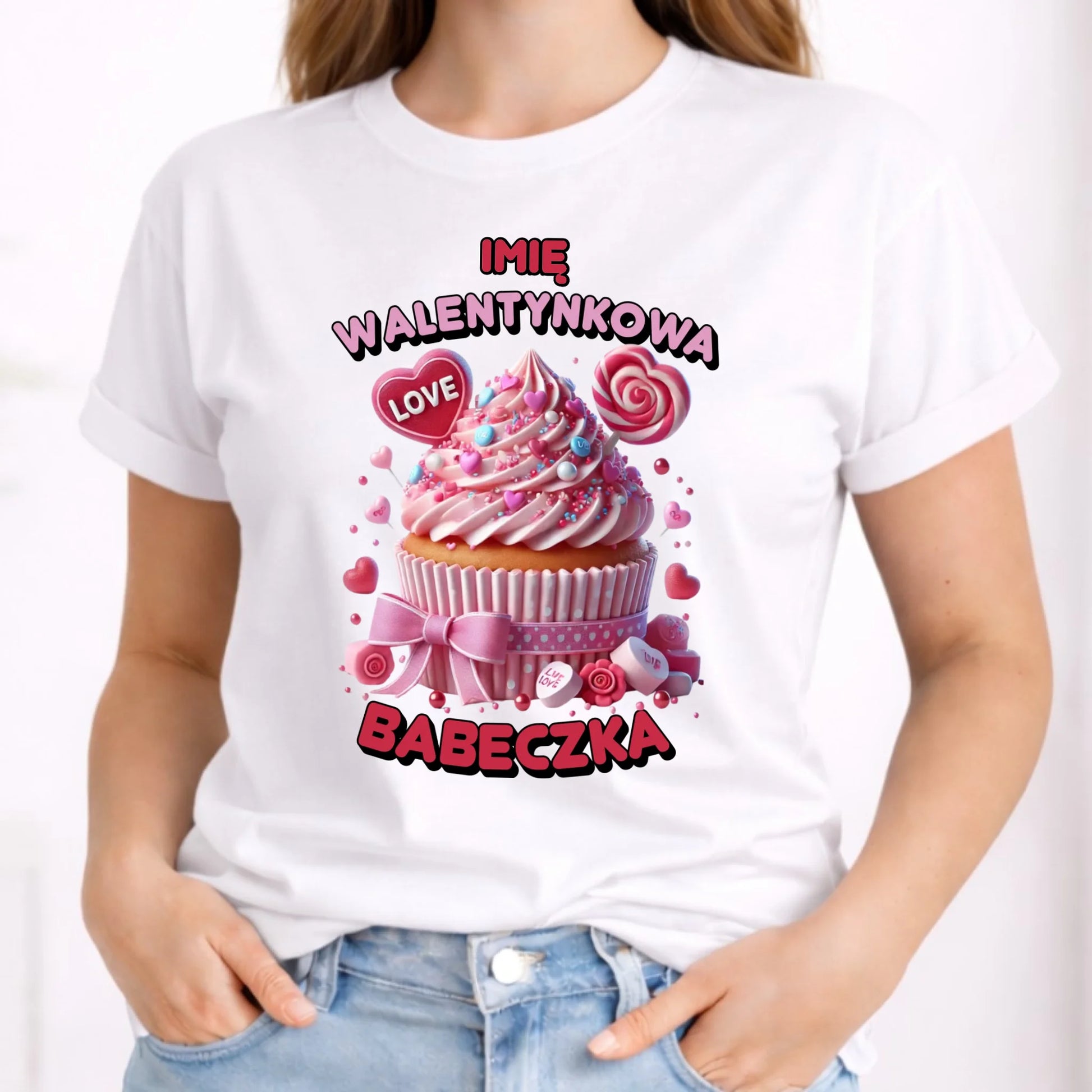 Koszulka damska na Walentynki - Walentynkowa Babeczka - personalizowana W21 - StoryCups.pl