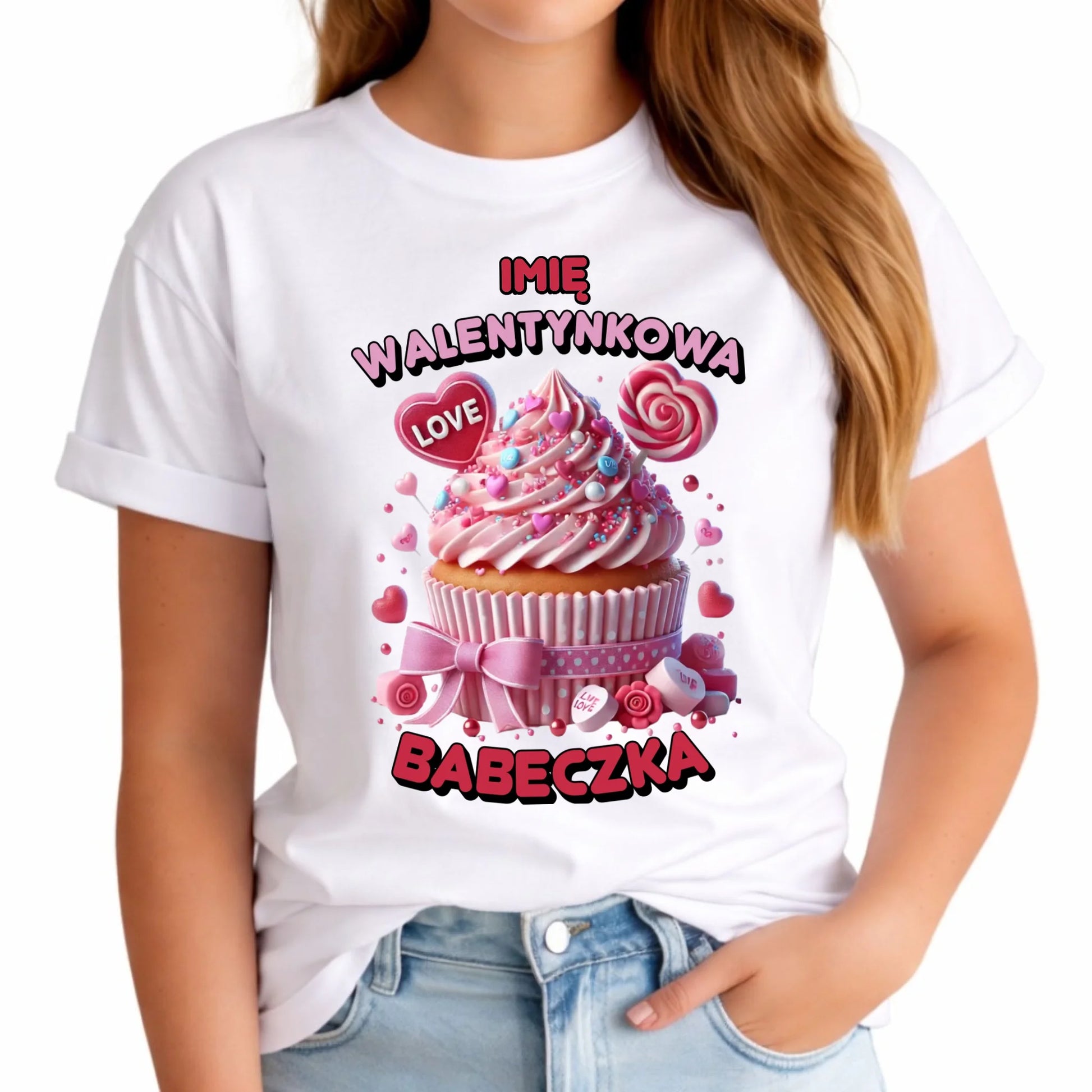 Koszulka damska na Walentynki - Walentynkowa Babeczka - personalizowana W21 - StoryCups.pl