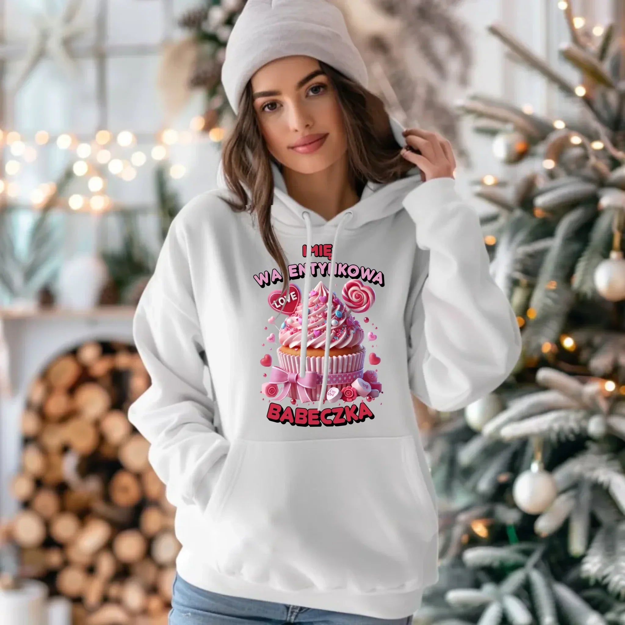 Bluza damska z kapturem na Walentynki - Walentynkowa Babeczka - personalizowana W21 - StoryCups.pl