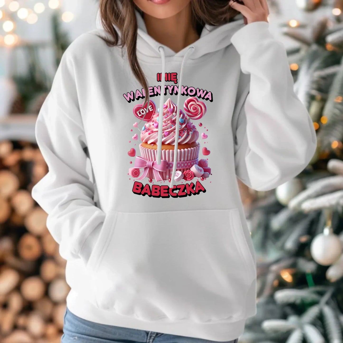 Bluza damska z kapturem na Walentynki - Walentynkowa Babeczka - personalizowana W21 - StoryCups.pl