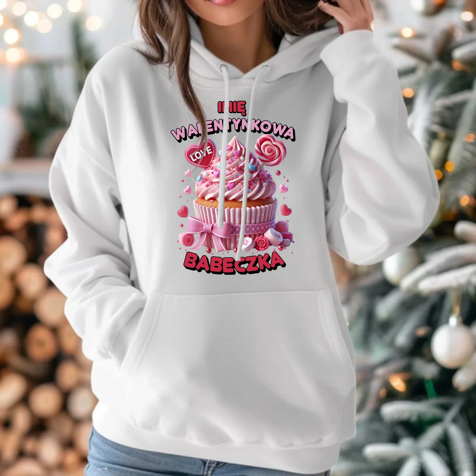 Bluza damska z kapturem na Walentynki - Walentynkowa Babeczka - personalizowana W21 - StoryCups.pl