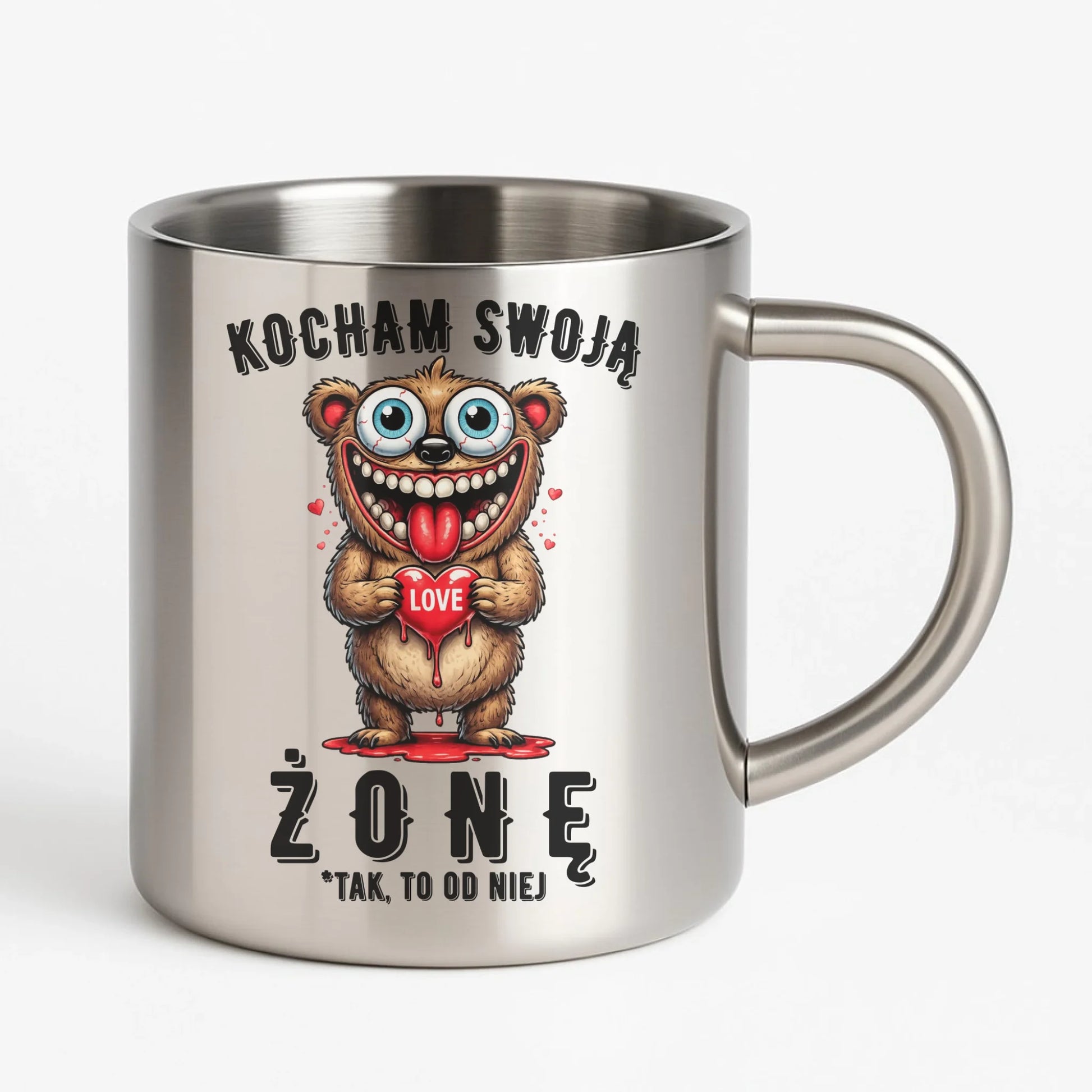 Kubek metalowy dla męża - Kocham swoją żonę W23 - StoryCups.pl