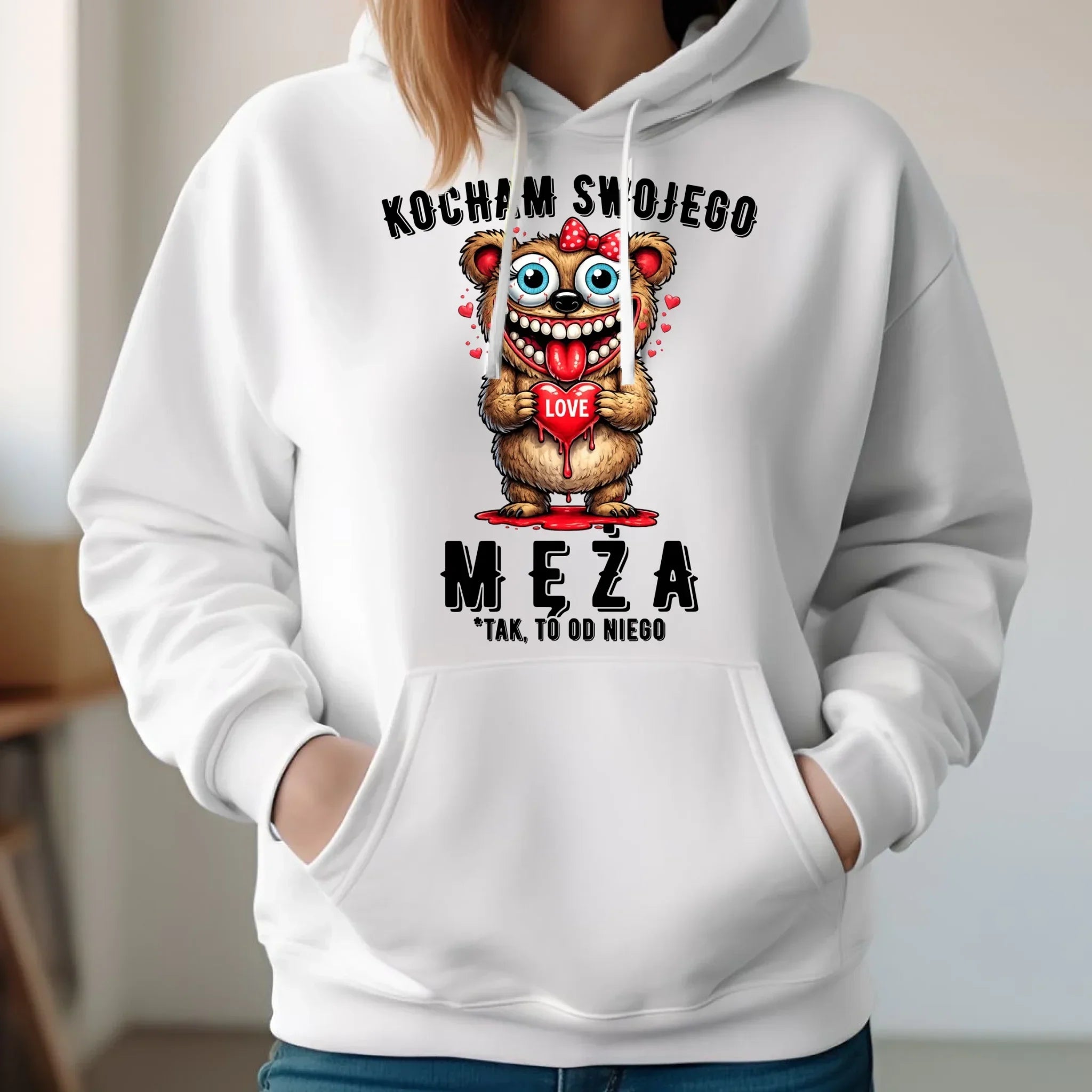 Bluza damska z kapturem dla żony - Kocham swojego męża W22 - StoryCups.pl