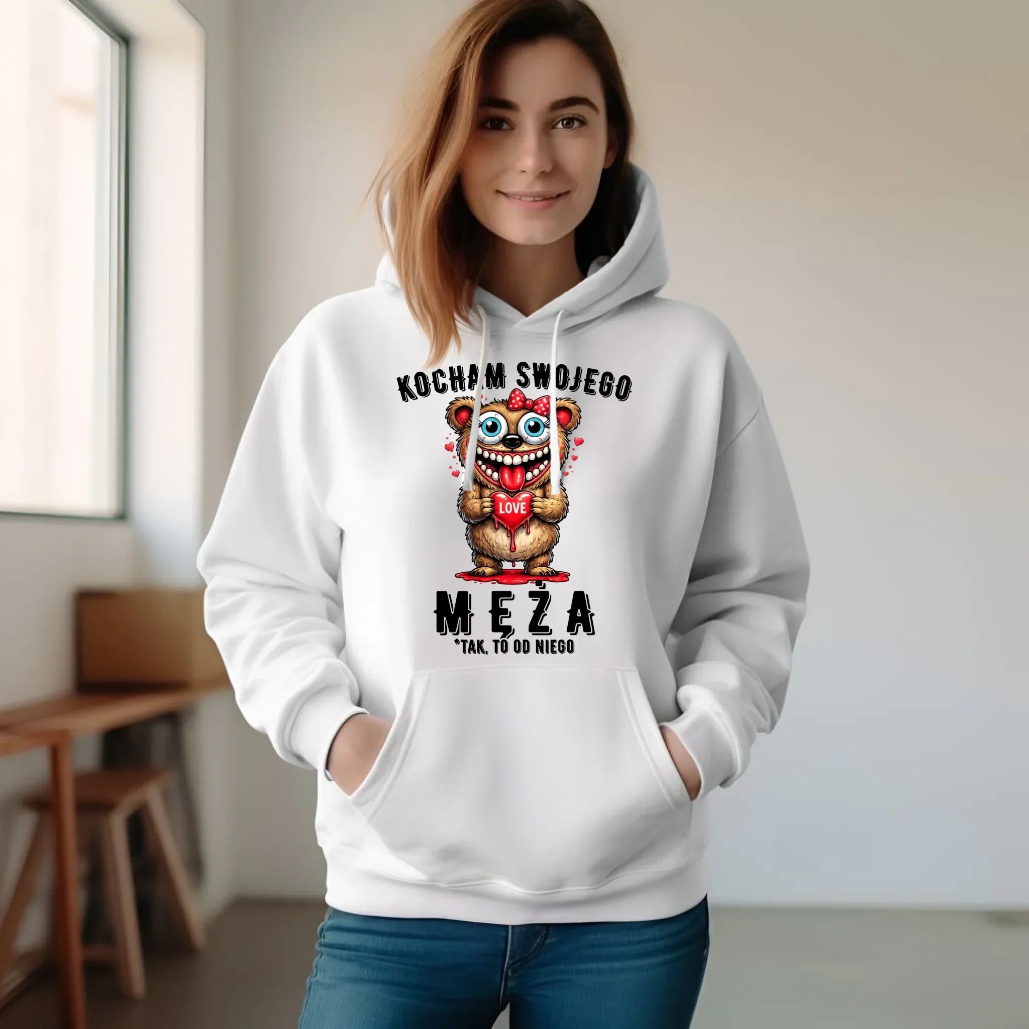Bluza damska z kapturem dla żony - Kocham swojego męża W22 - StoryCups.pl