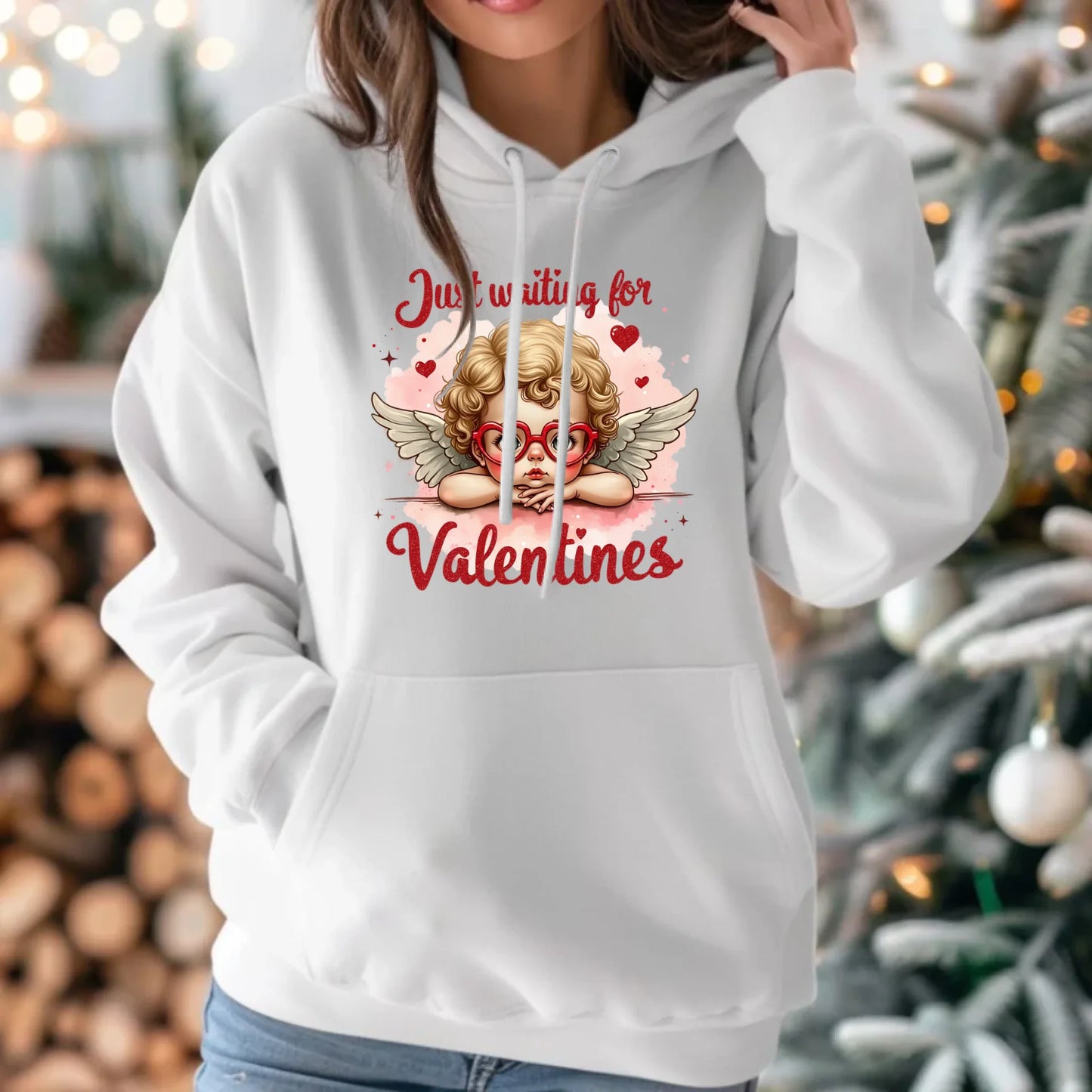 Bluza damska z kapturem na Walentynki - Just waiting for Valentines W24 - StoryCups.pl