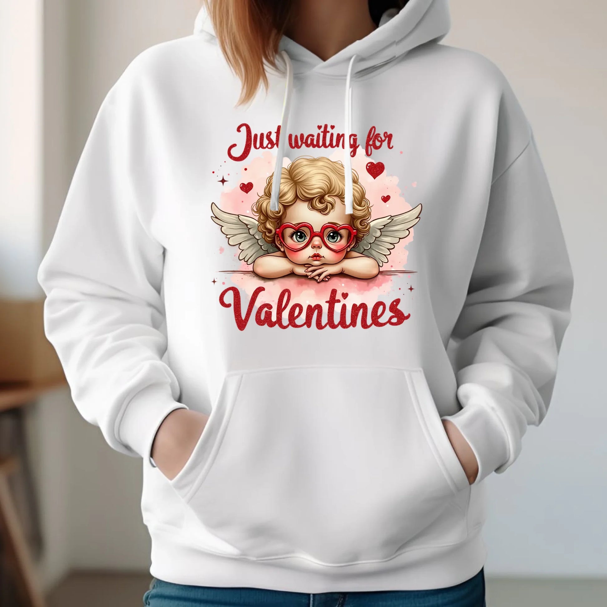 Bluza damska z kapturem na Walentynki - Just waiting for Valentines W24 - StoryCups.pl