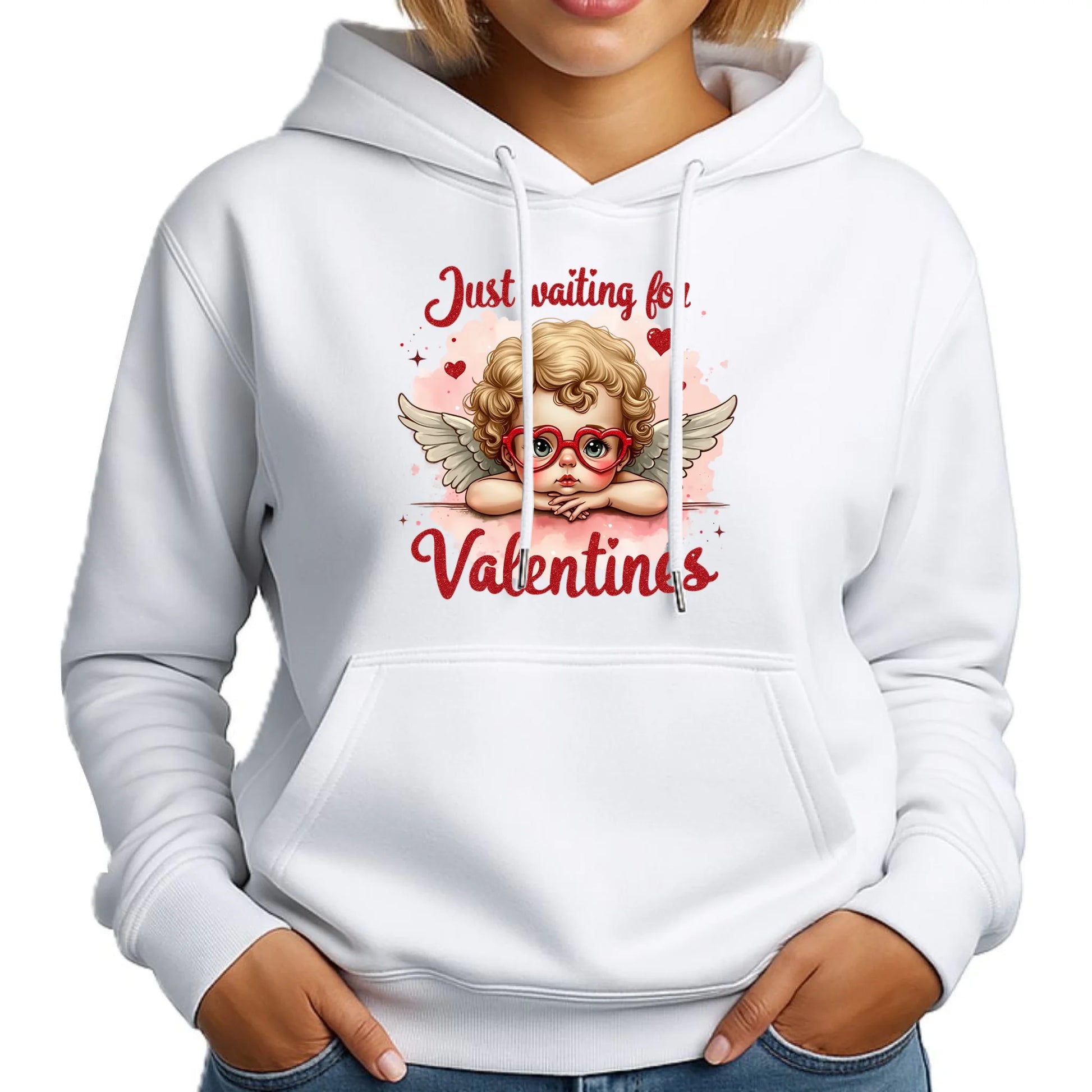 Bluza damska z kapturem na Walentynki - Just waiting for Valentines W24 - StoryCups.pl
