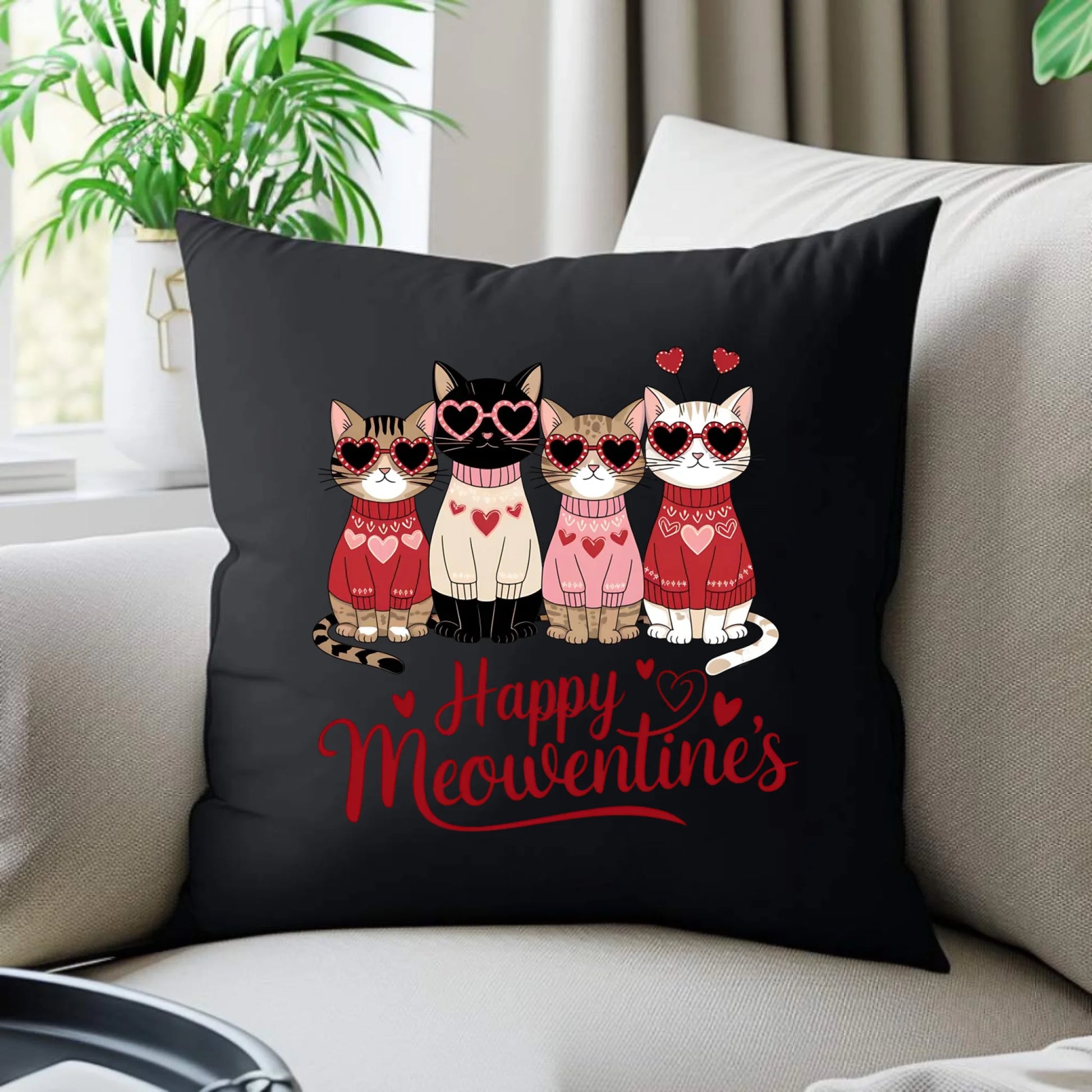 Poduszka dekoracyjna na Walentynki dla kociary - Happy Meowentine's W25 - StoryCups.pl