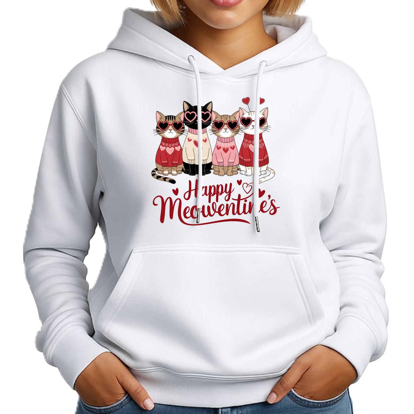 Bluza damska z kapturem na Walentynki dla kociary - Happy Meowentine's W25 - StoryCups.pl