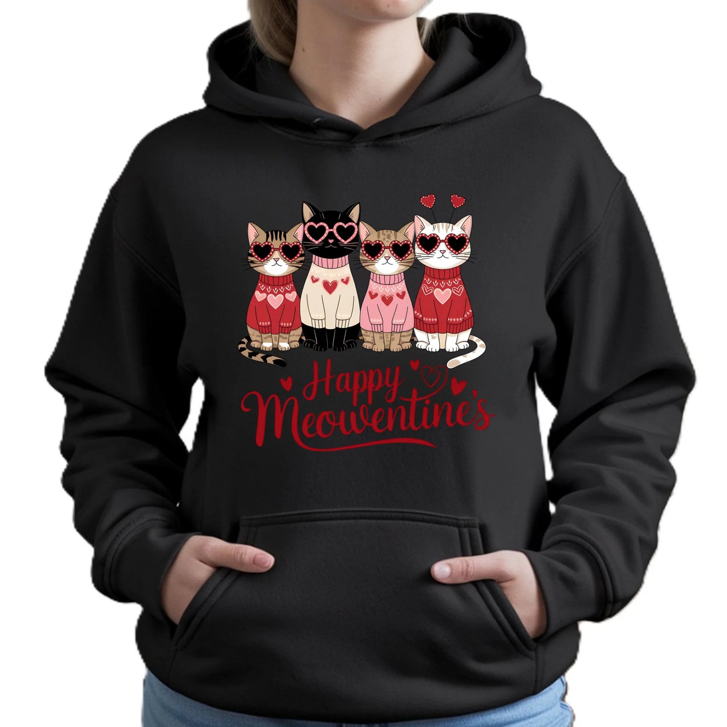 Bluza damska z kapturem na Walentynki dla kociary - Happy Meowentine's W25 - StoryCups.pl