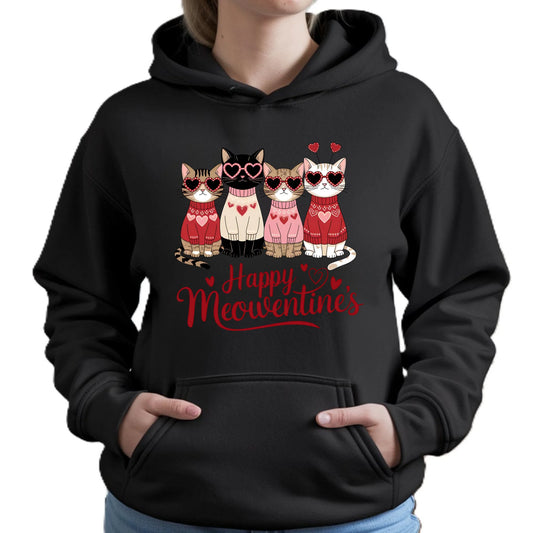 Bluza damska z kapturem na Walentynki dla kociary - Happy Meowentine's W25 - StoryCups.pl