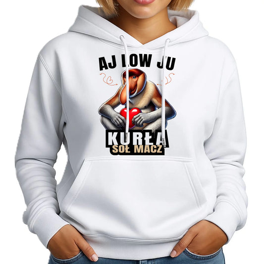 Bluza damska z kapturem dla par - Janusz nosacz - Aj low ju kurła W26 - StoryCups.pl