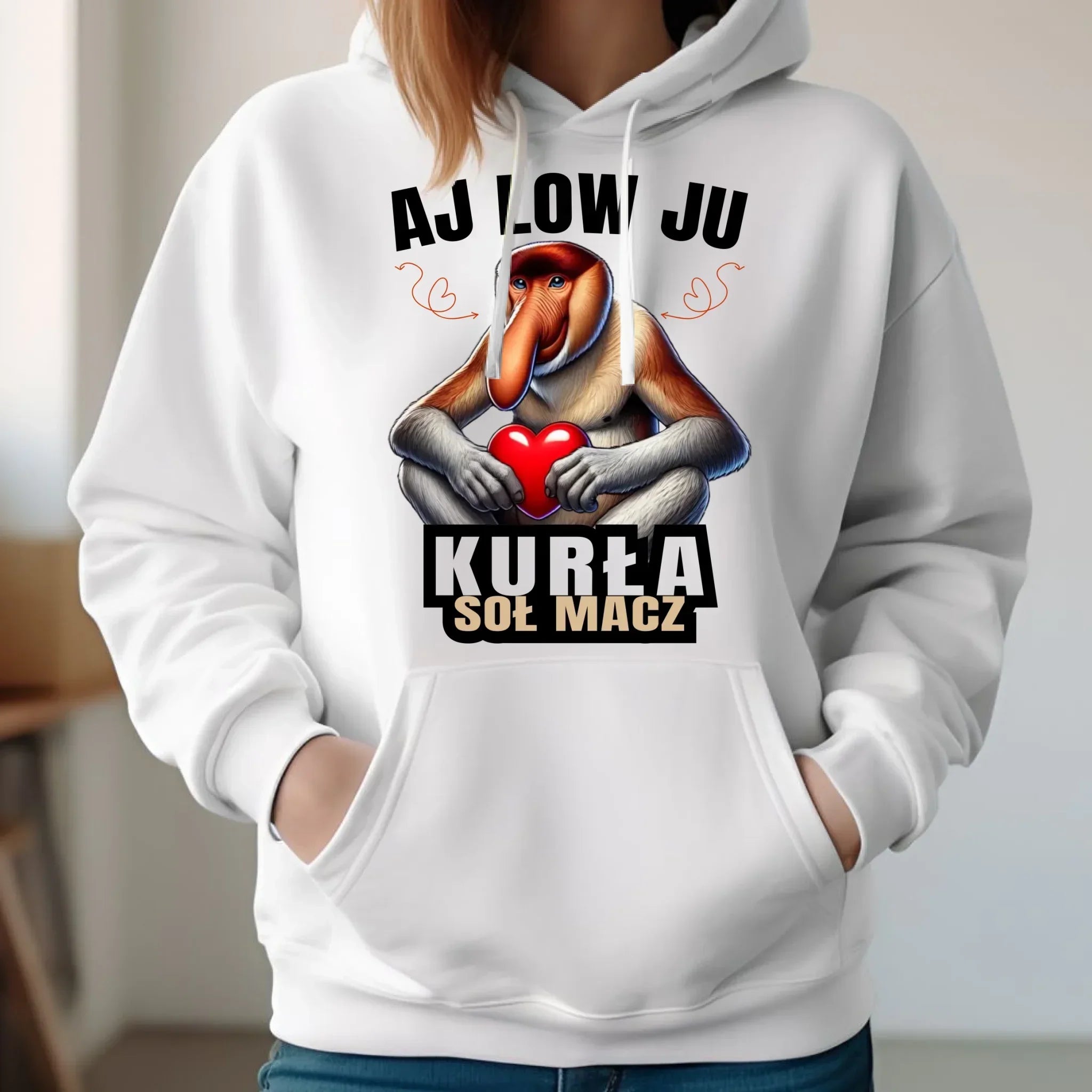 Bluza damska z kapturem dla par - Janusz nosacz - Aj low ju kurła W26 - StoryCups.pl