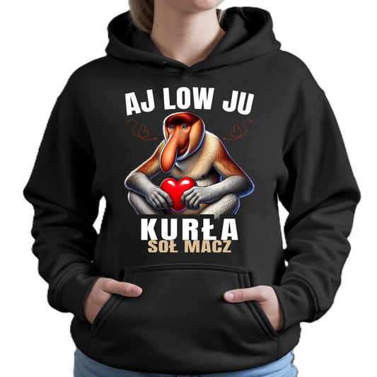 Bluza damska z kapturem dla par - Janusz nosacz - Aj low ju kurła W26 - StoryCups.pl