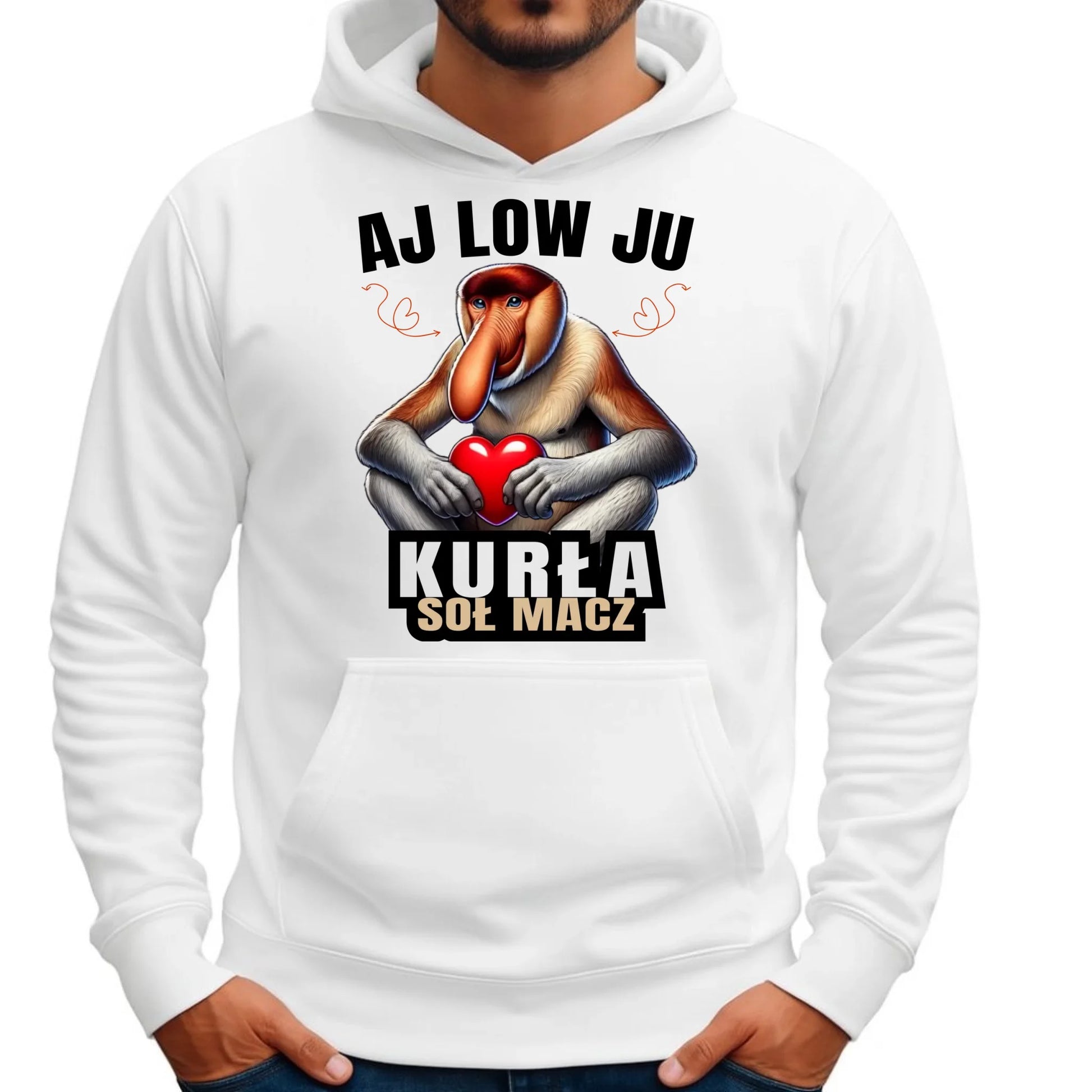 Bluza męska z kapturem dla par - Janusz nosacz - Aj low ju kurła W26 - StoryCups.pl