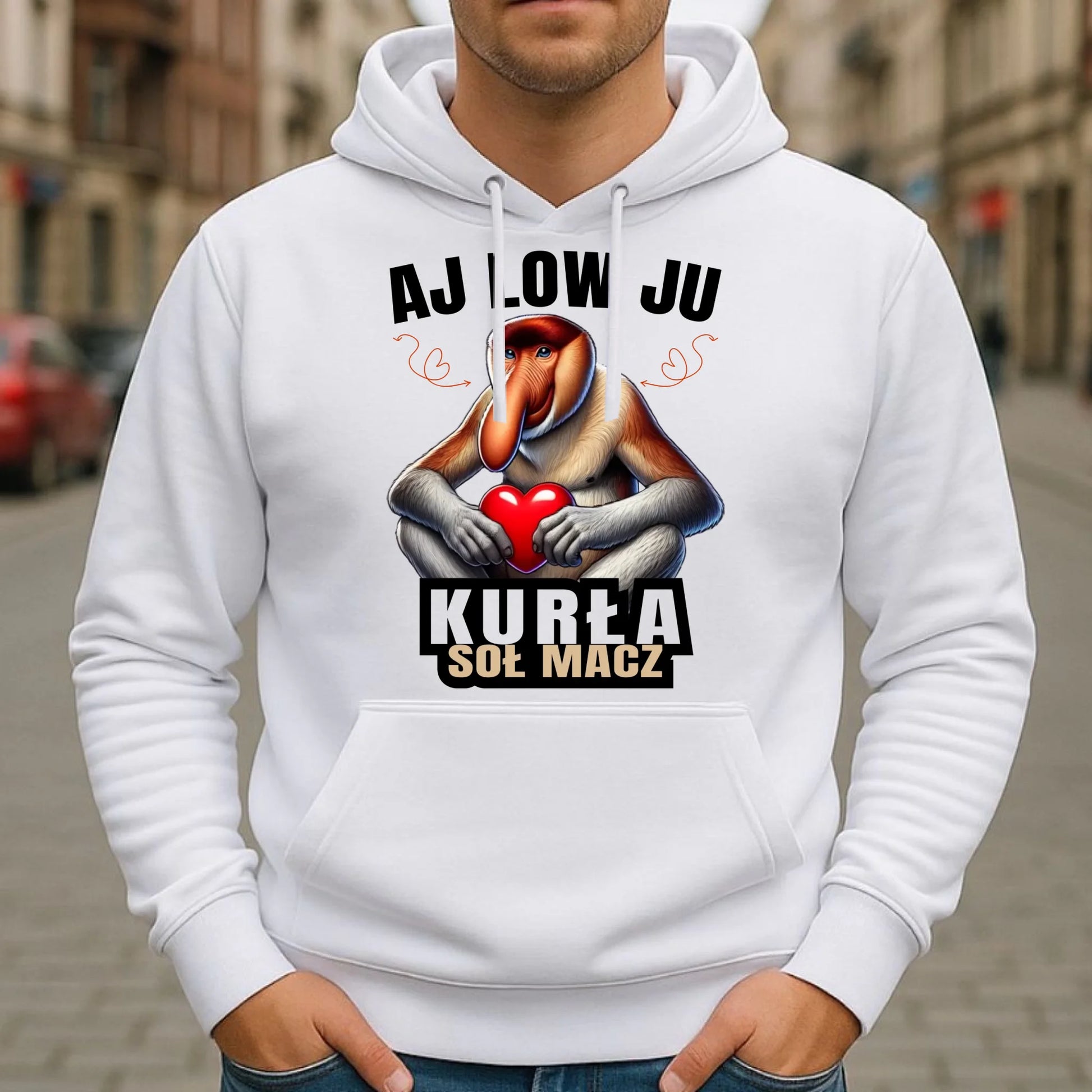 Bluza męska z kapturem dla par - Janusz nosacz - Aj low ju kurła W26 - StoryCups.pl
