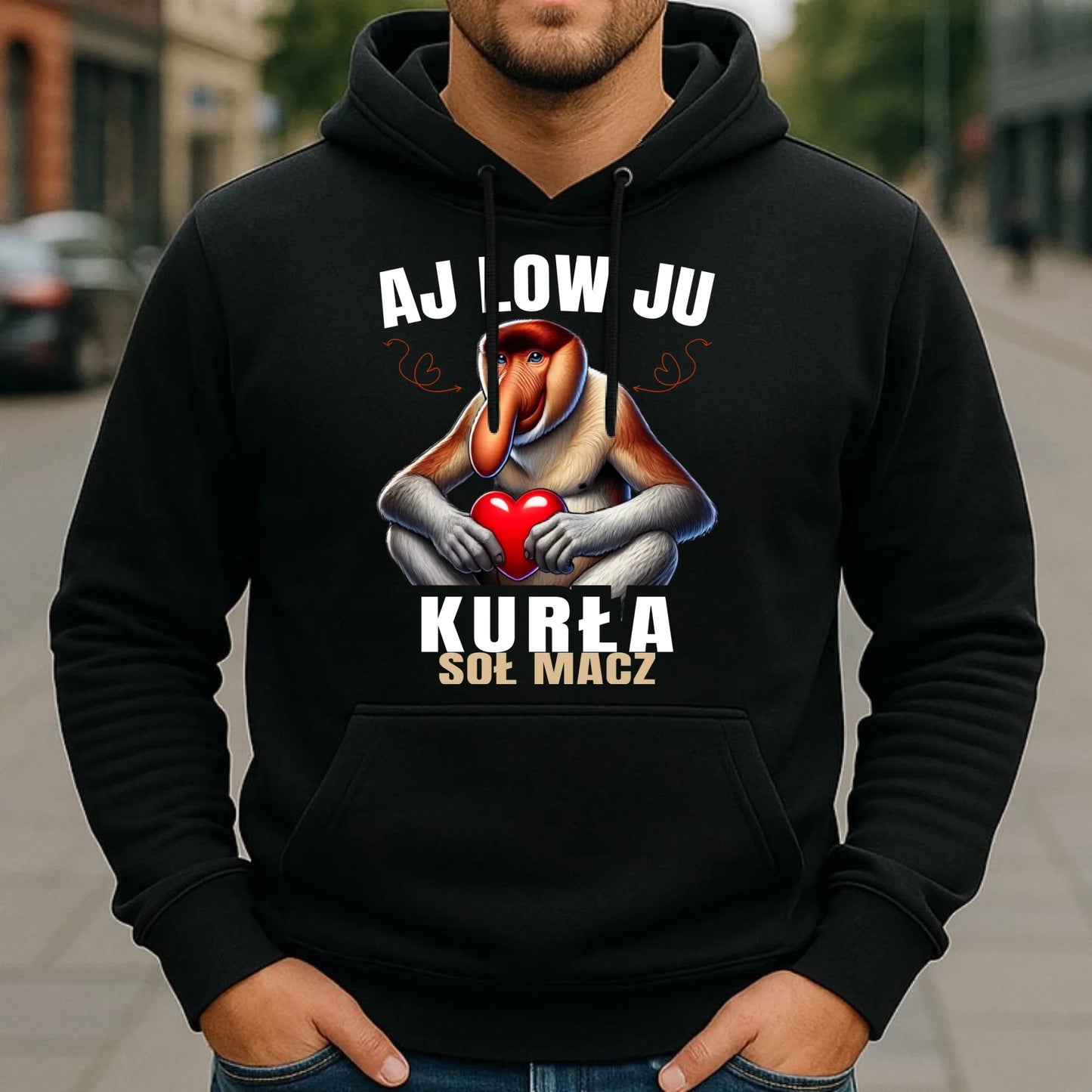 Bluza męska z kapturem dla par - Janusz nosacz - Aj low ju kurła W26 - StoryCups.pl