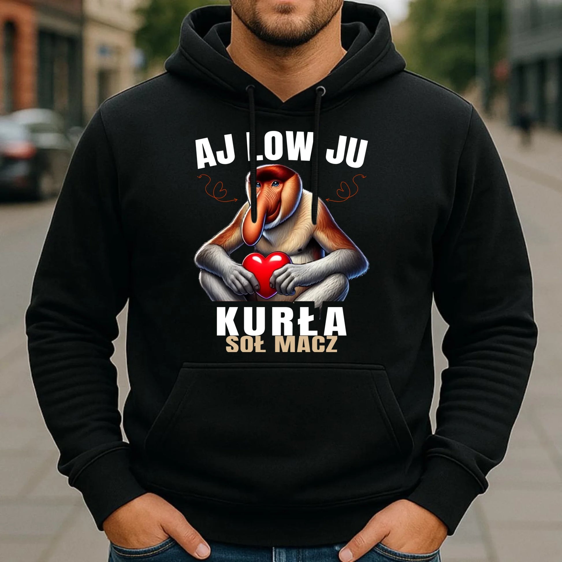Bluza męska z kapturem dla par - Janusz nosacz - Aj low ju kurła W26 - StoryCups.pl