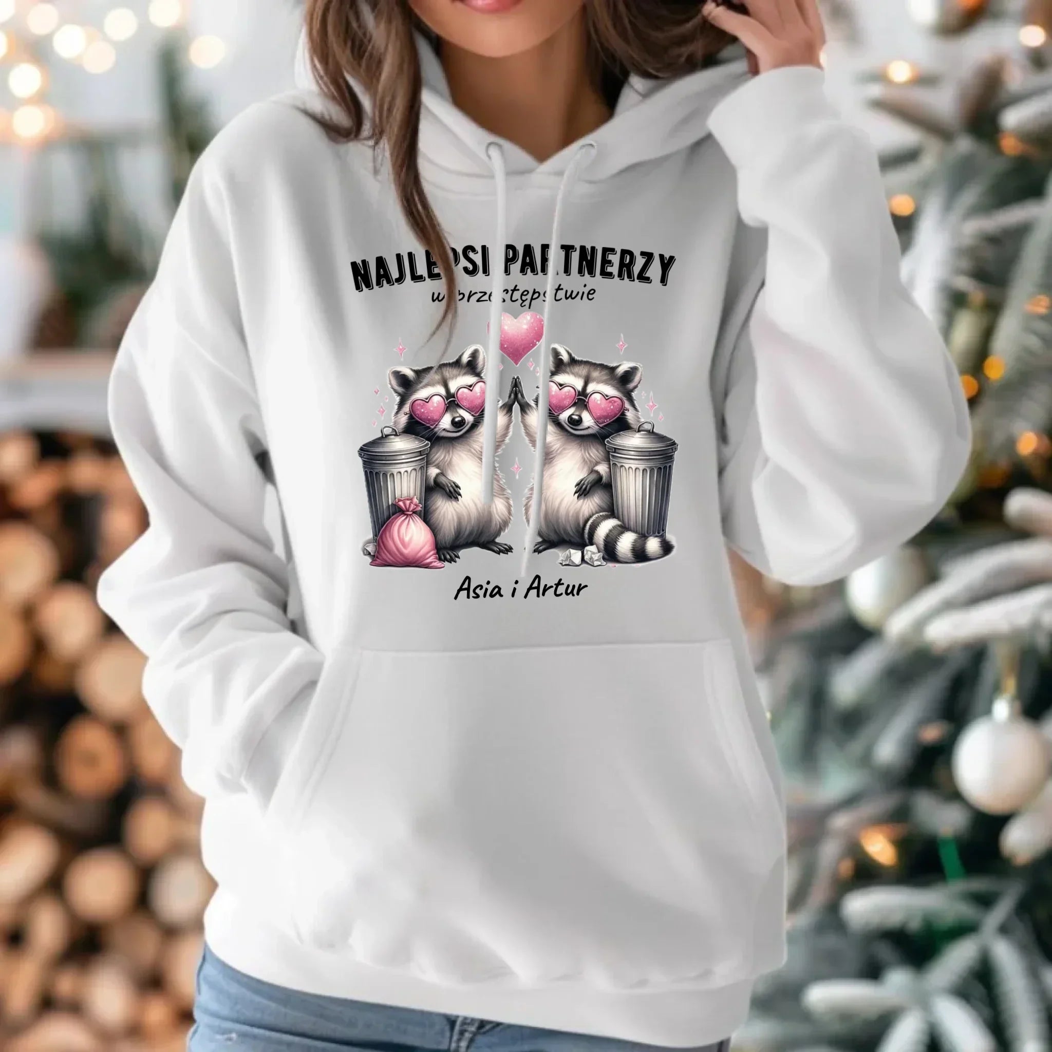 Bluza damska z kapturem dla par - Najlepsi partnerzy w przestępstwie - personalizowana W27 - StoryCups.pl