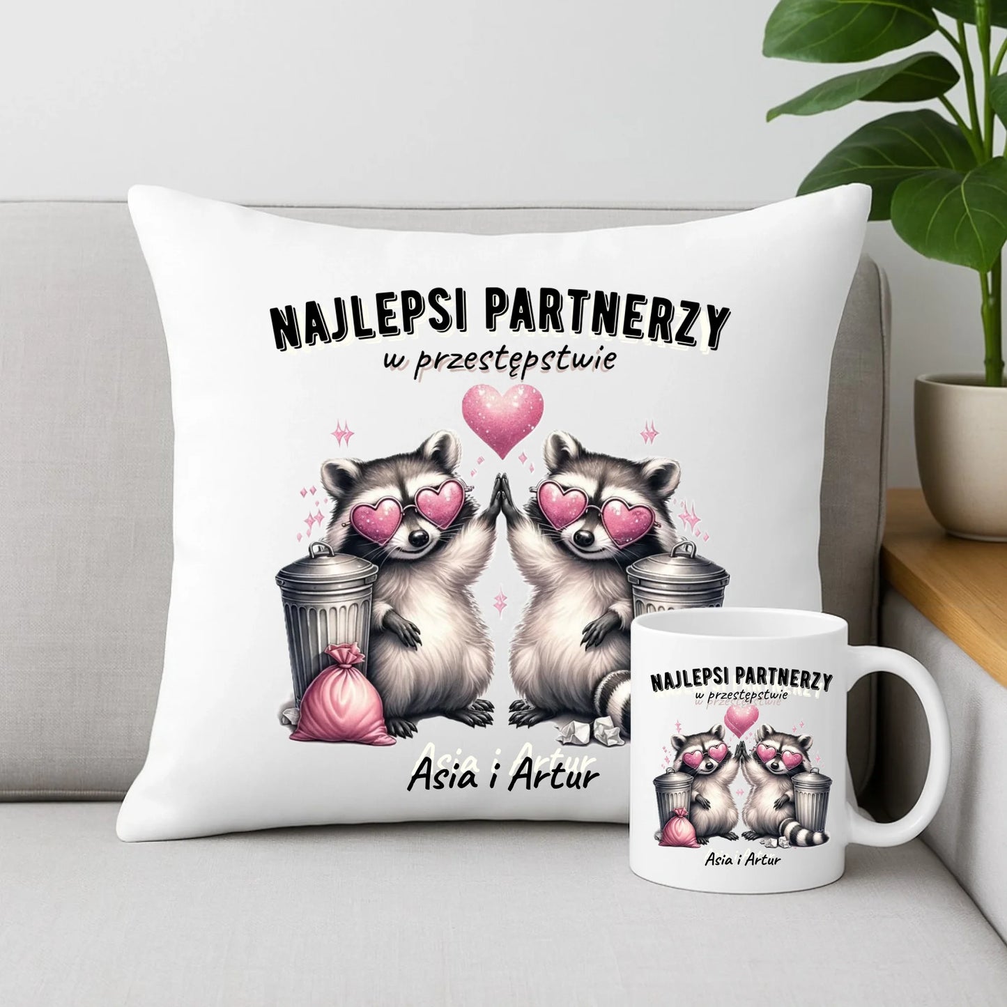 Zestaw poduszka i kubek dla par - Najlepsi partnerzy w przestępstwie - personalizowany W27 - StoryCups.pl