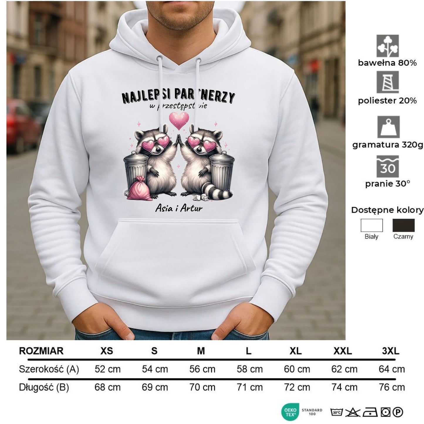 Bluza męska z kapturem dla par - Najlepsi partnerzy w przestępstwie - personalizowana W27 - StoryCups.pl