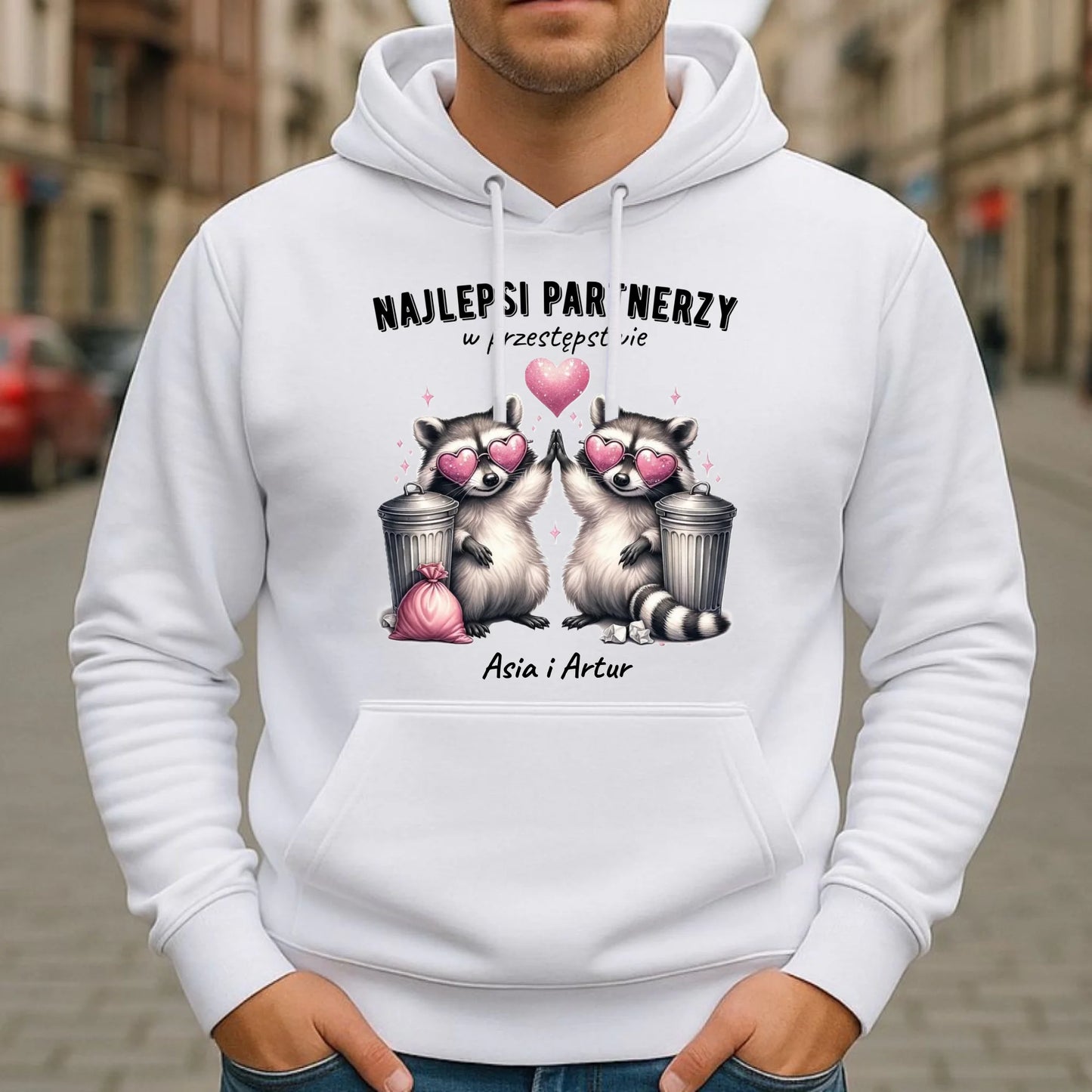 Bluza męska z kapturem dla par - Najlepsi partnerzy w przestępstwie - personalizowana W27 - StoryCups.pl